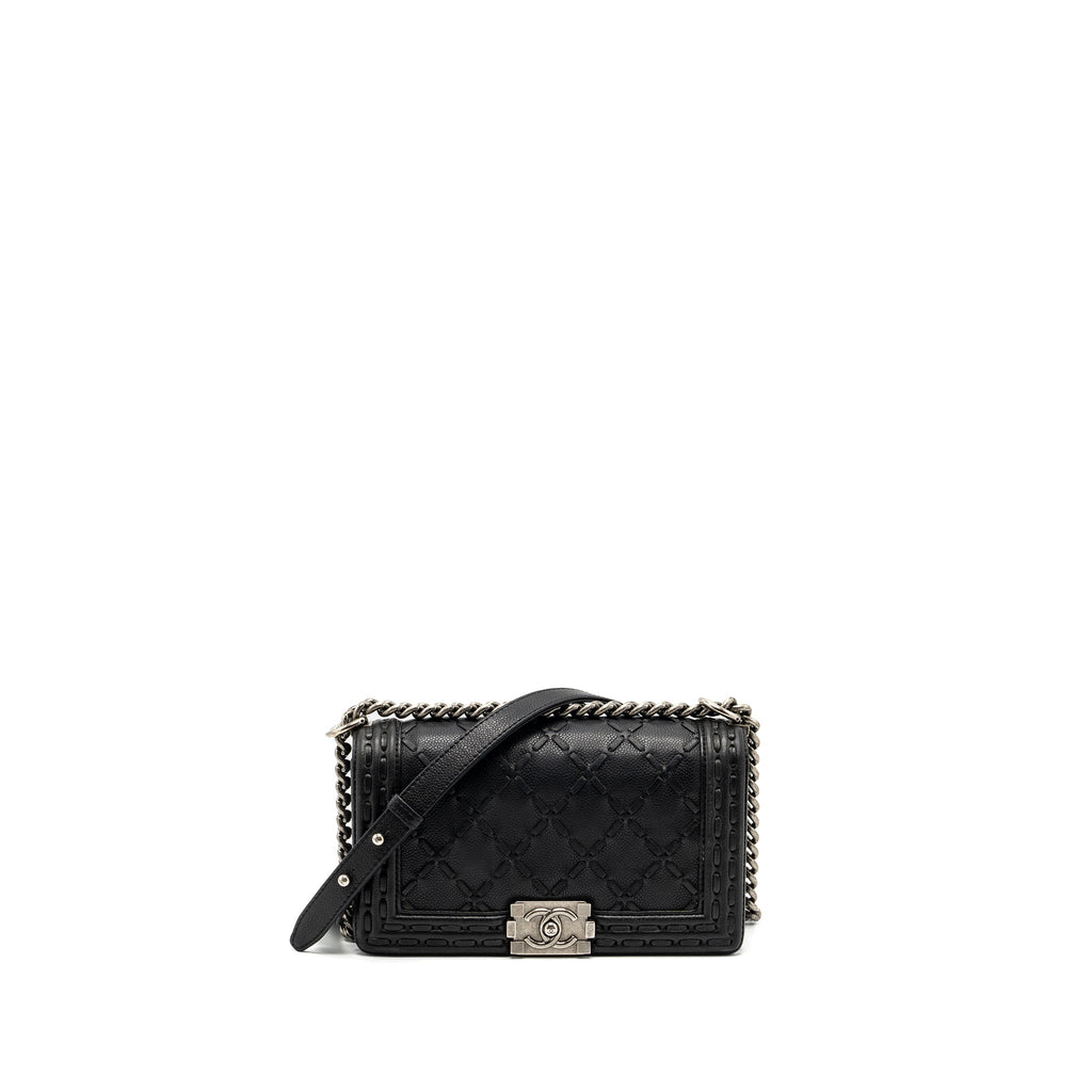 CHANEL MEDIUM BOY BAG LIMITED QUILTED CAVIAR BLACK RUTHENIUM HARDWARE