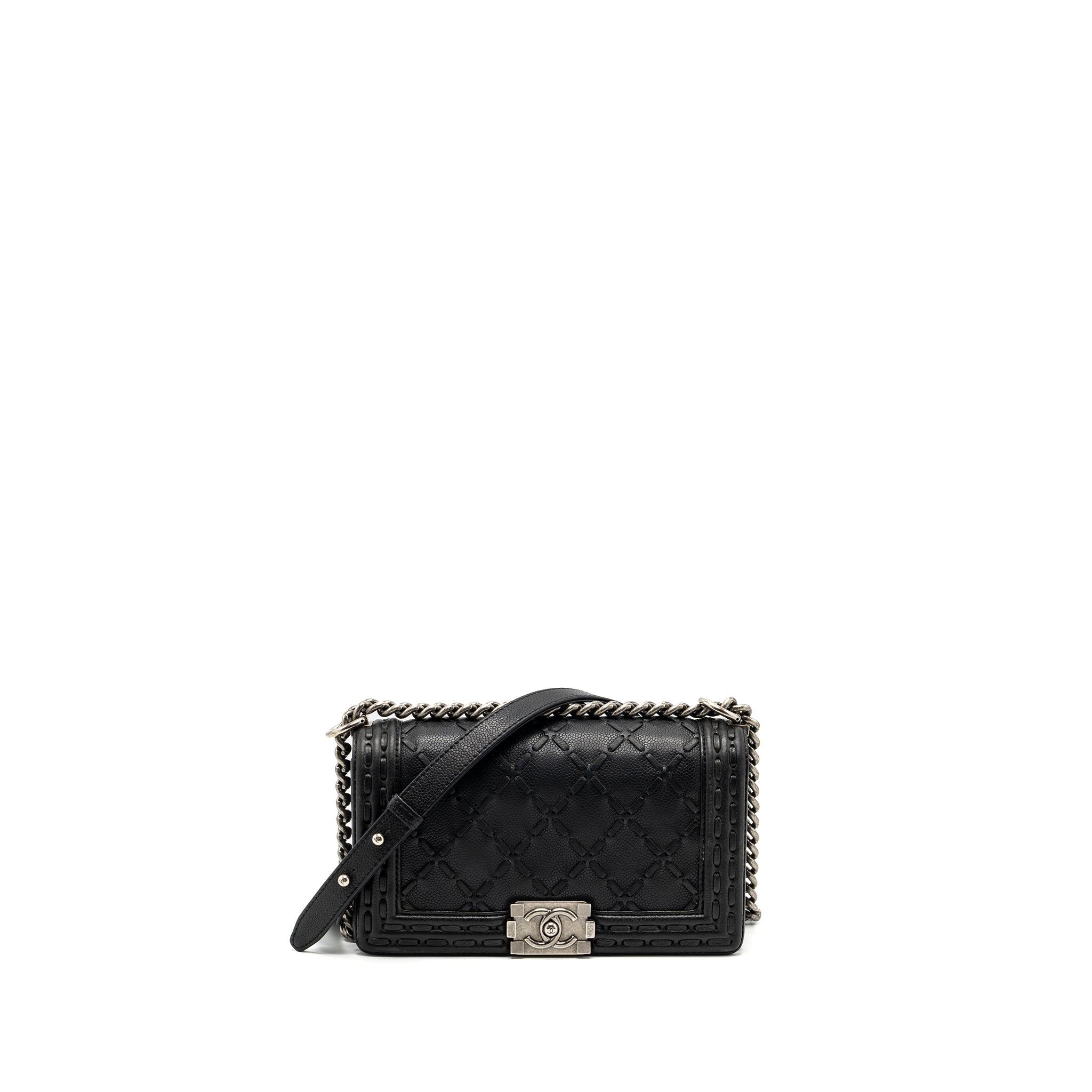 CHANEL MEDIUM BOY BAG LIMITED QUILTED CAVIAR BLACK RUTHENIUM HARDWARE
