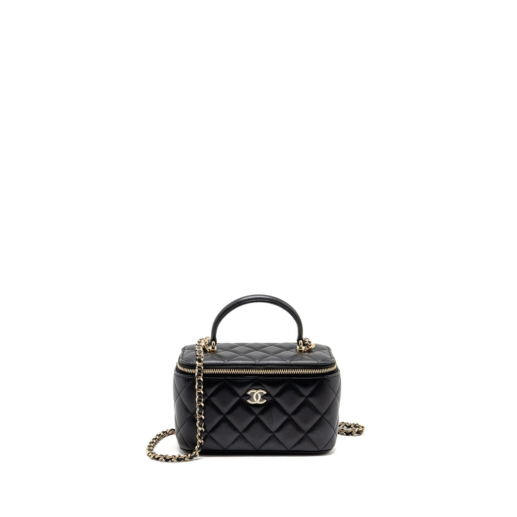 CHANEL TOP HANDLE LONG VANITY CASE WITH CHAIN LAMBSKIN BLACK LGHW (MICROCHIP)