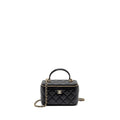 CHANEL TOP HANDLE LONG VANITY CASE WITH CHAIN LAMBSKIN BLACK LGHW (MICROCHIP)