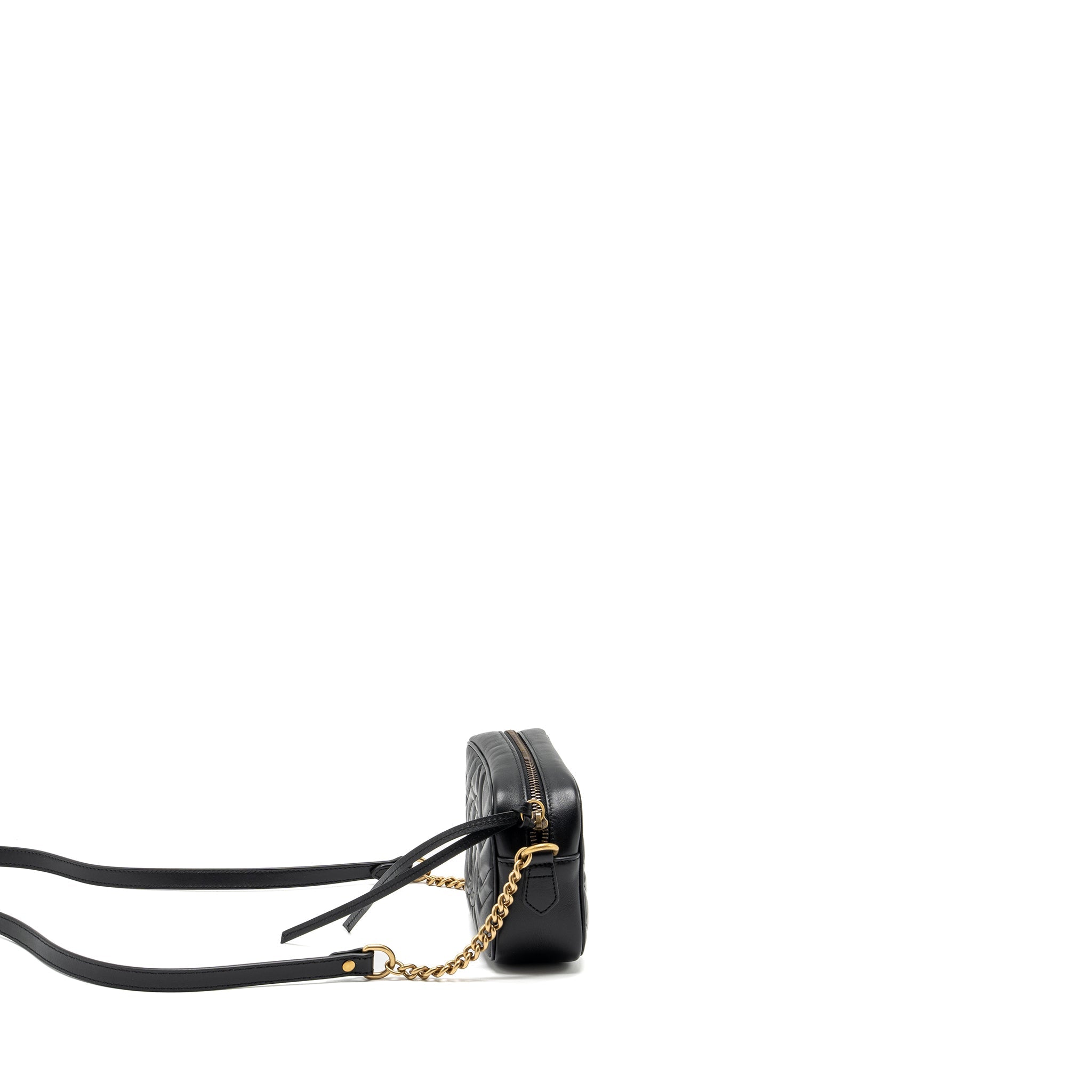 GUCCI GG MARMONT MATELASSE MINI CAMERA BAG CALFSKIN BLACK GHW
