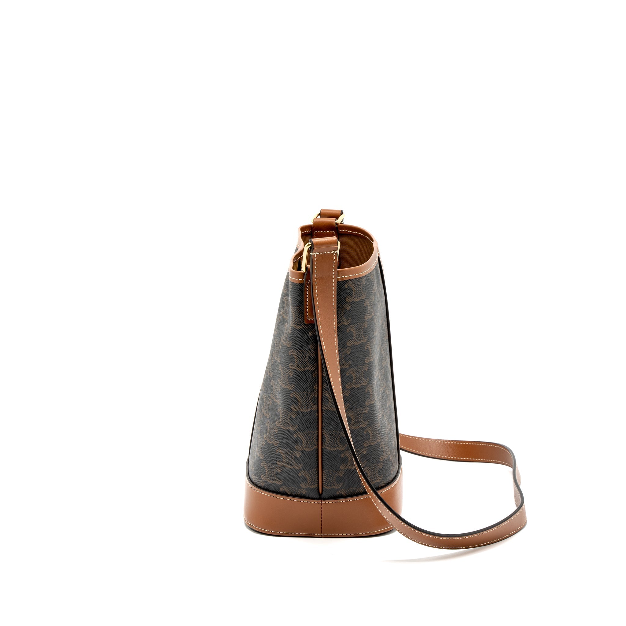 CELINE SMALL BUCKET BAG TRIOMPHE CANVAS/CALFSKIN TAN GHW