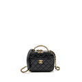 CHANEL LOGO DETAILED HANDLE MINI PICK ME UP VANITY CASE CAVIAR BLACK GHW (MICROCHIP)