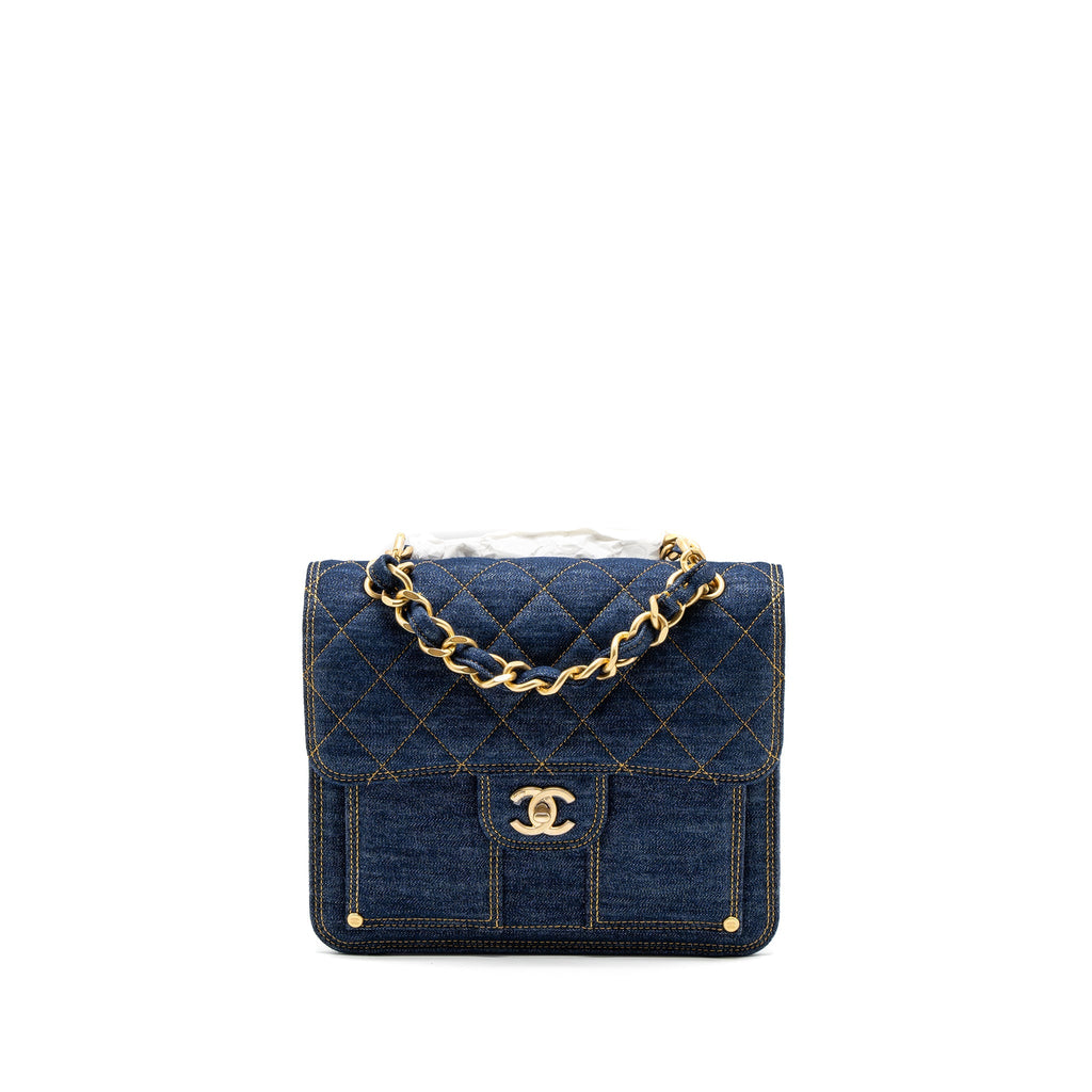 CHANEL 23S FLAP BACKPACK DENIM BLUE BRUSHED GHW (MICROCHIP)