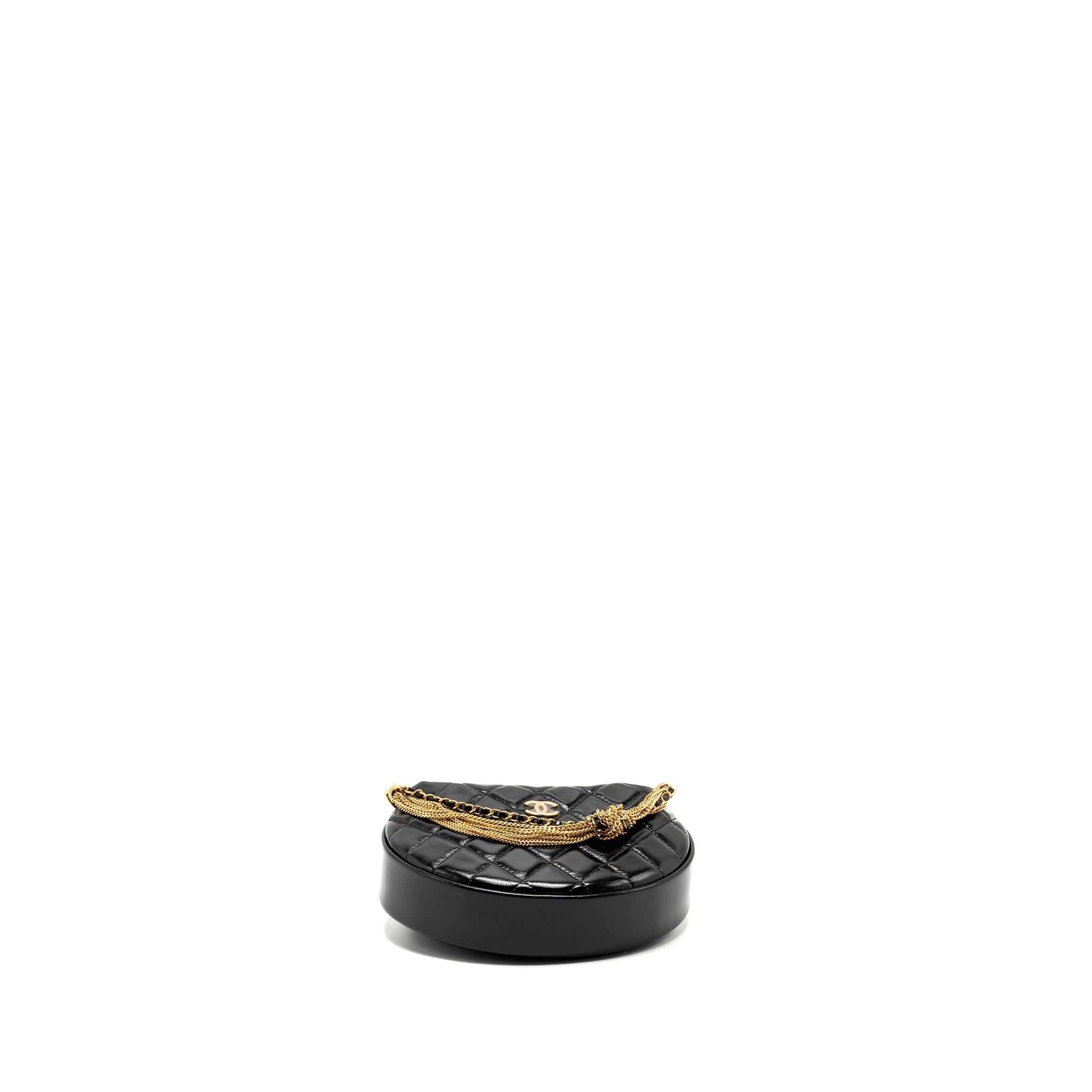 CHANEL 21A ROUND CLUTCH WITH DETAIL CHAIN CALFSKIN BLACK GHW(MICROCHIP)