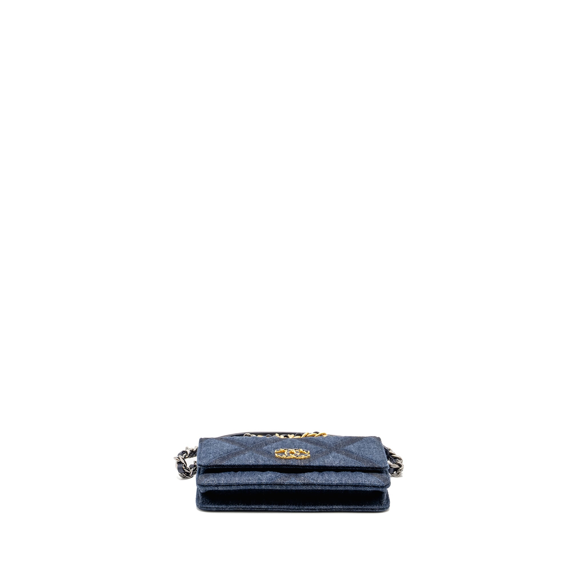 CHANEL 19 WALLET ON CHAIN DENIM BLUE MULTICOLOUR HARDWARE (MICROCHIP)