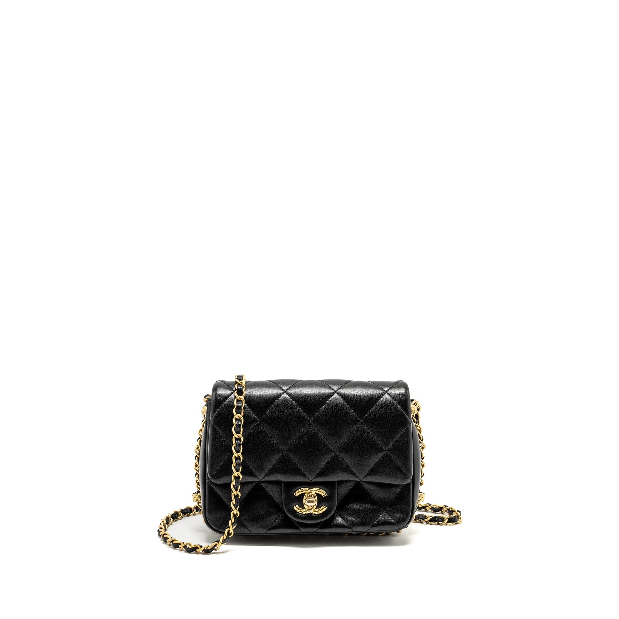 CHANEL MINI COCO CC LOGO QUILTED FLAP BAG LAMBSKIN BLACK GHW (MICROCHIP)