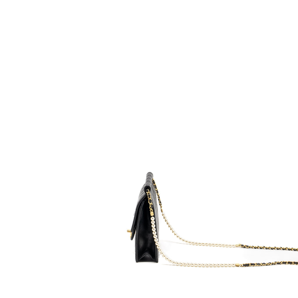 CHANEL 19S PEARL CHAIN QUILTED VERTICAL FLAP BAG LAMBSKIN BLACK GHW