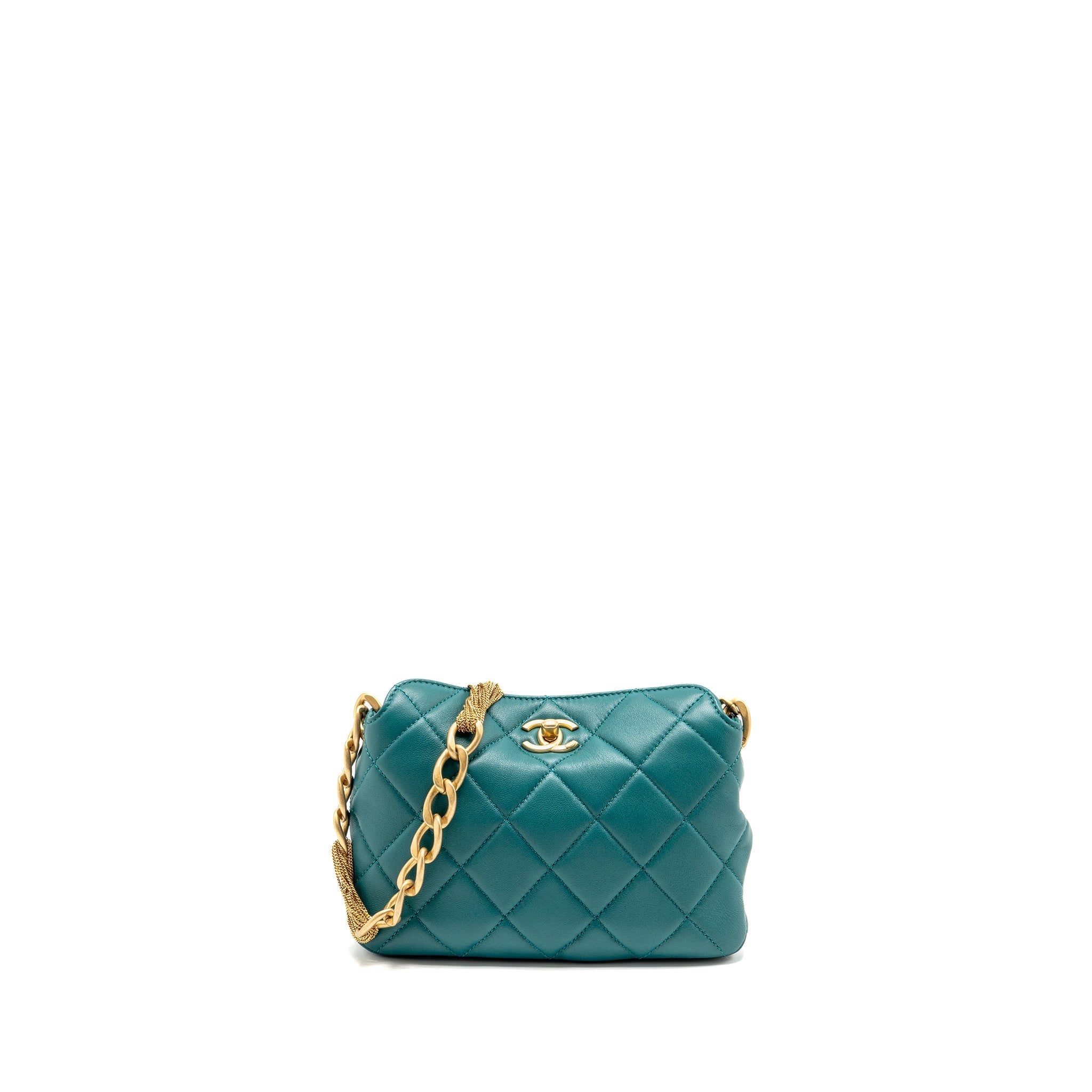 CHANEL 23A SMALL CC HOBO BAG WITH DETAILED CHAIN LAMBSKIN DARK GREEN GHW (MICROCHIP)
