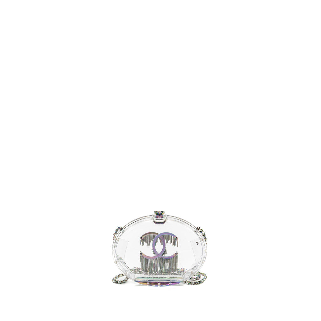 CHANEL 18S EVENING BAG WITH DETAIL CHAINS EMBELLISHED ACRYLIC MULTICOLOUR HARDWARE