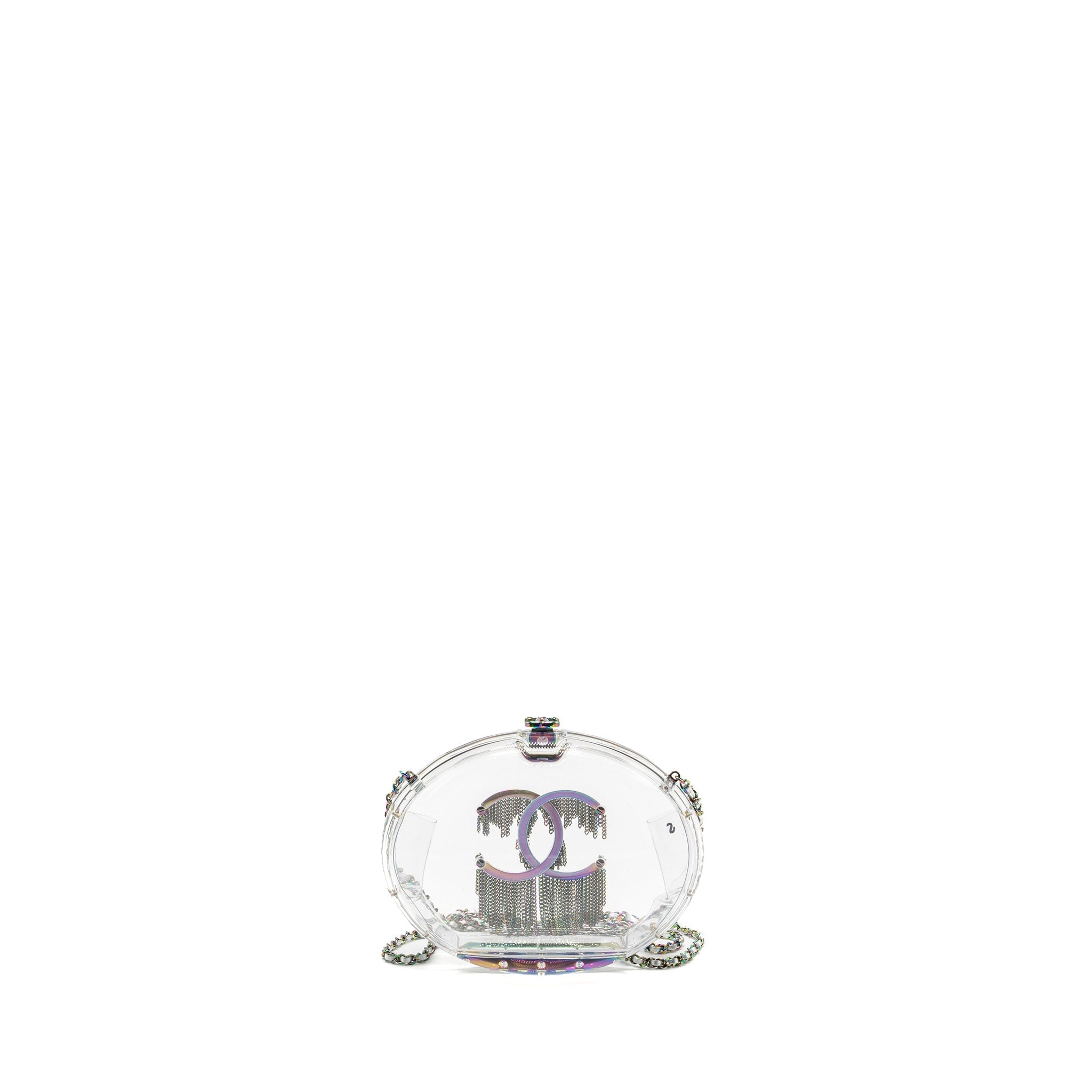 CHANEL 18S EVENING BAG WITH DETAIL CHAINS EMBELLISHED ACRYLIC MULTICOLOUR HARDWARE