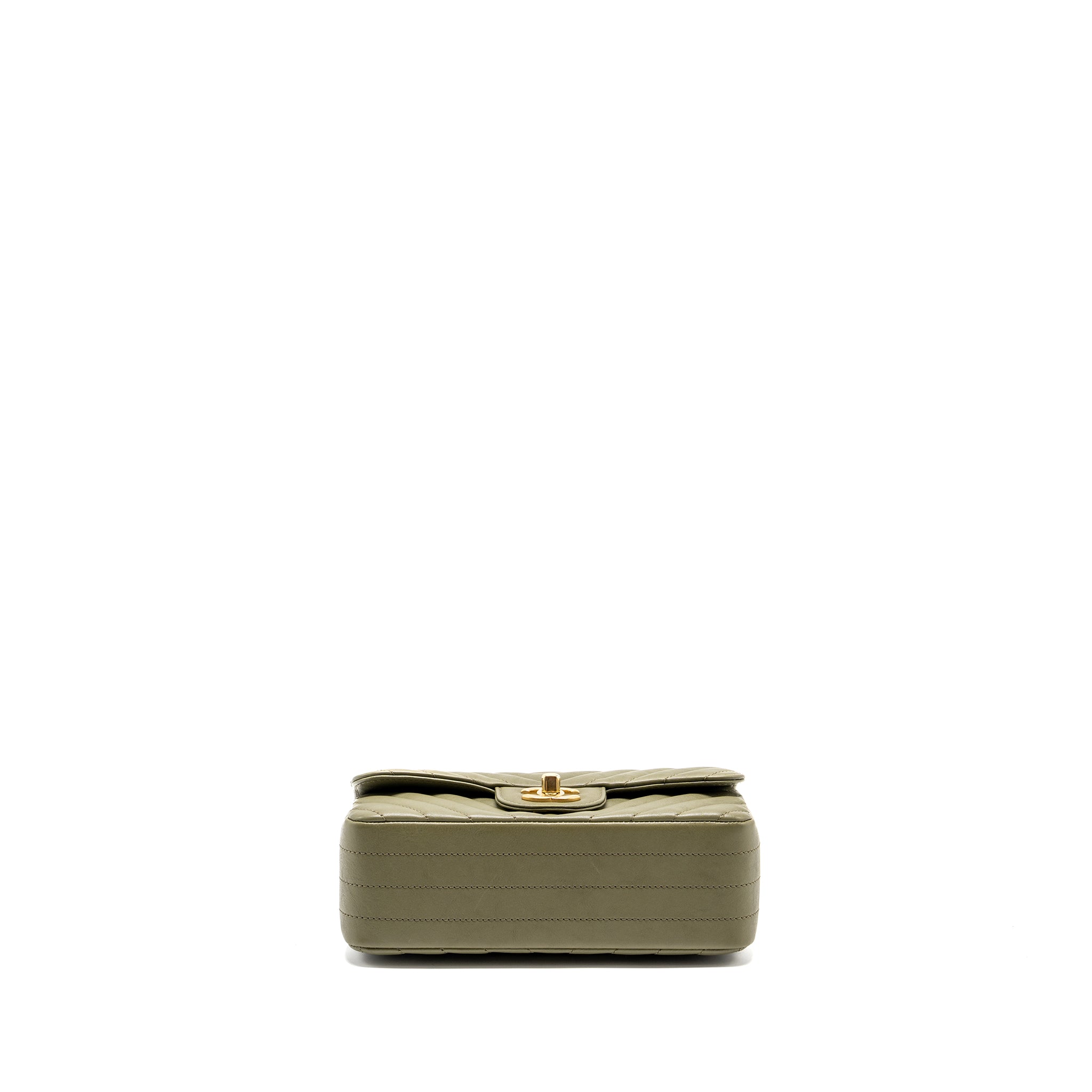 CHANEL CHEVRON MINI RECTANGULAR FLAP BAG CALFSKIN KHAKI GHW