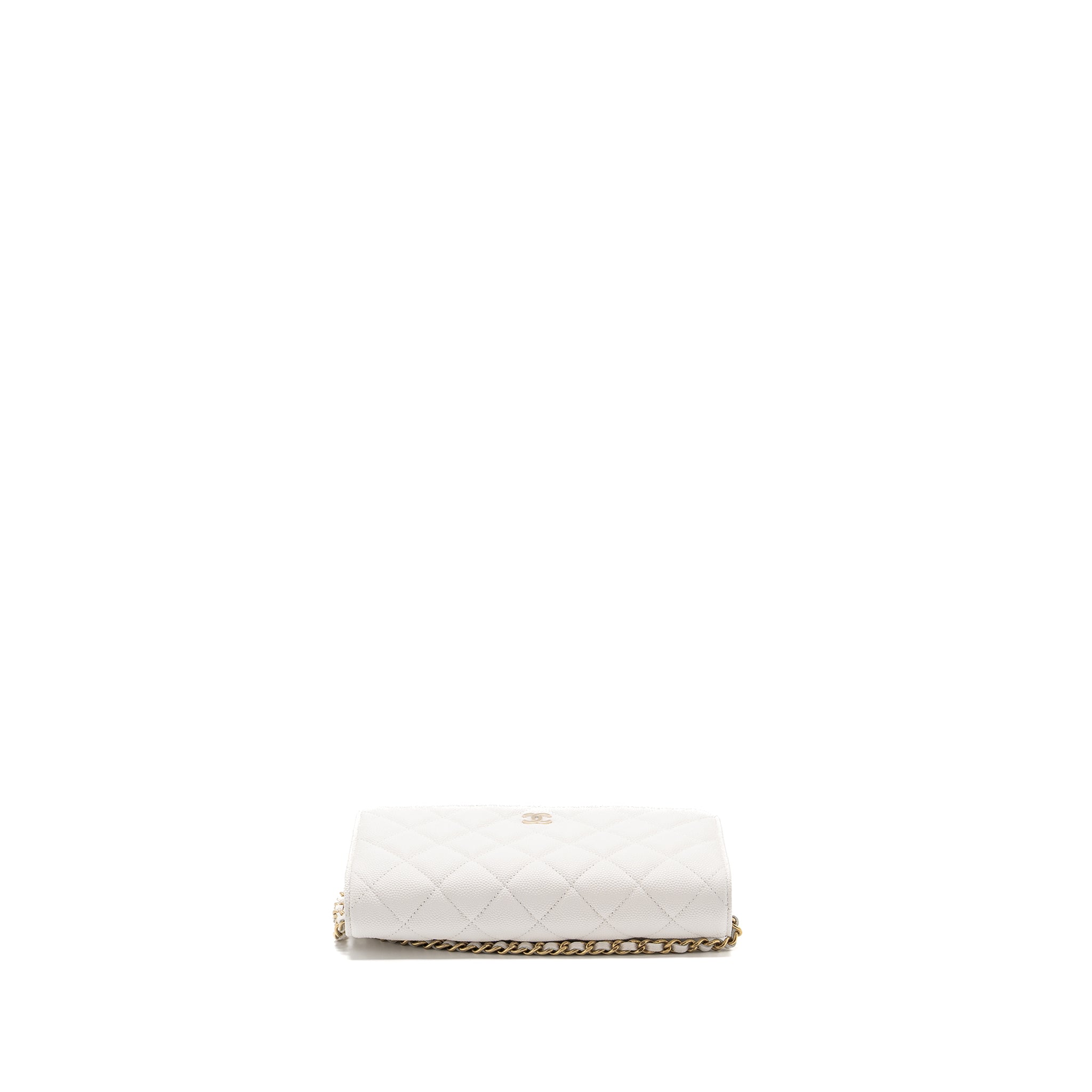 CHANEL CLASSIC WALLET ON CHAIN CAVIAR WHITE LGHW (MICROCHIP)