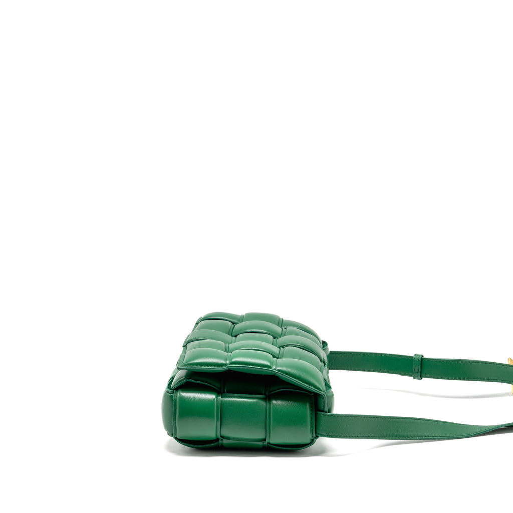 BOTTEGA VENETA PADDED CASSETTE INTRECCIO NAPPA LAMBSKIN GREEN GHW