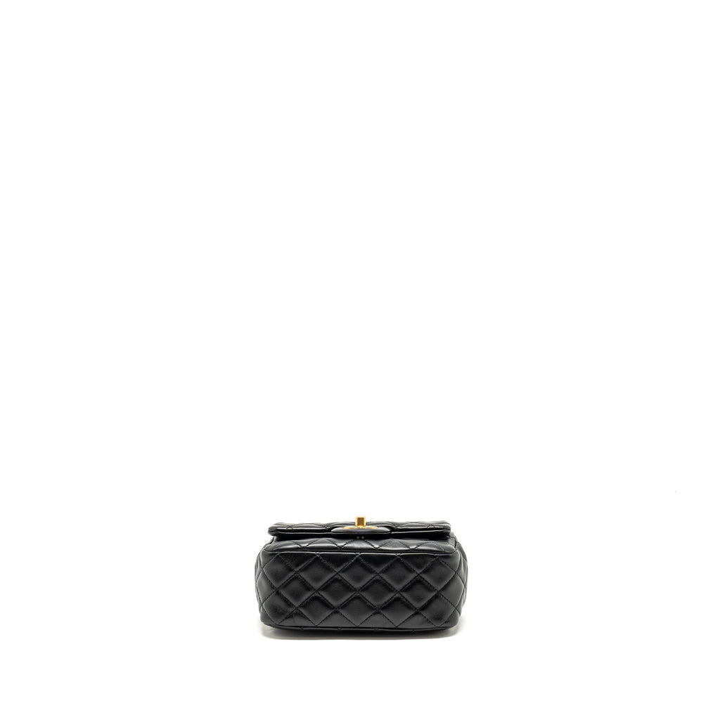 CHANEL PEARL CRUSH MINI SQUARE FLAP BAG LAMBSKIN BLACK GHW (MICROCHIP)
