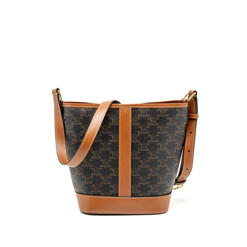 CELINE SMALL BUCKET BAG TRIOMPHE CANVAS/CALFSKIN TAN GHW