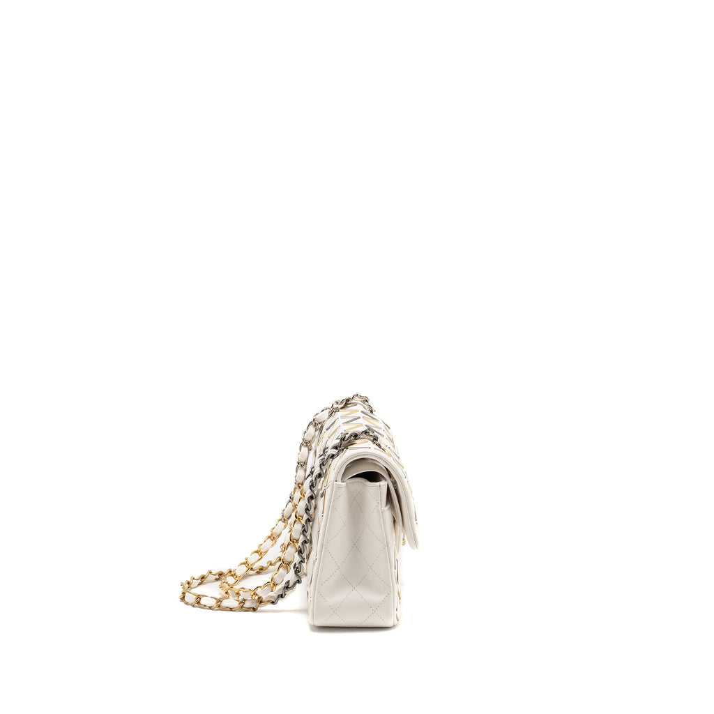 CHANEL BICOLOR METAL SMALL CLASSIC DOUBLE FLAP BAG LAMBSKIN WHITE MULITCOLOUR HARDWARE