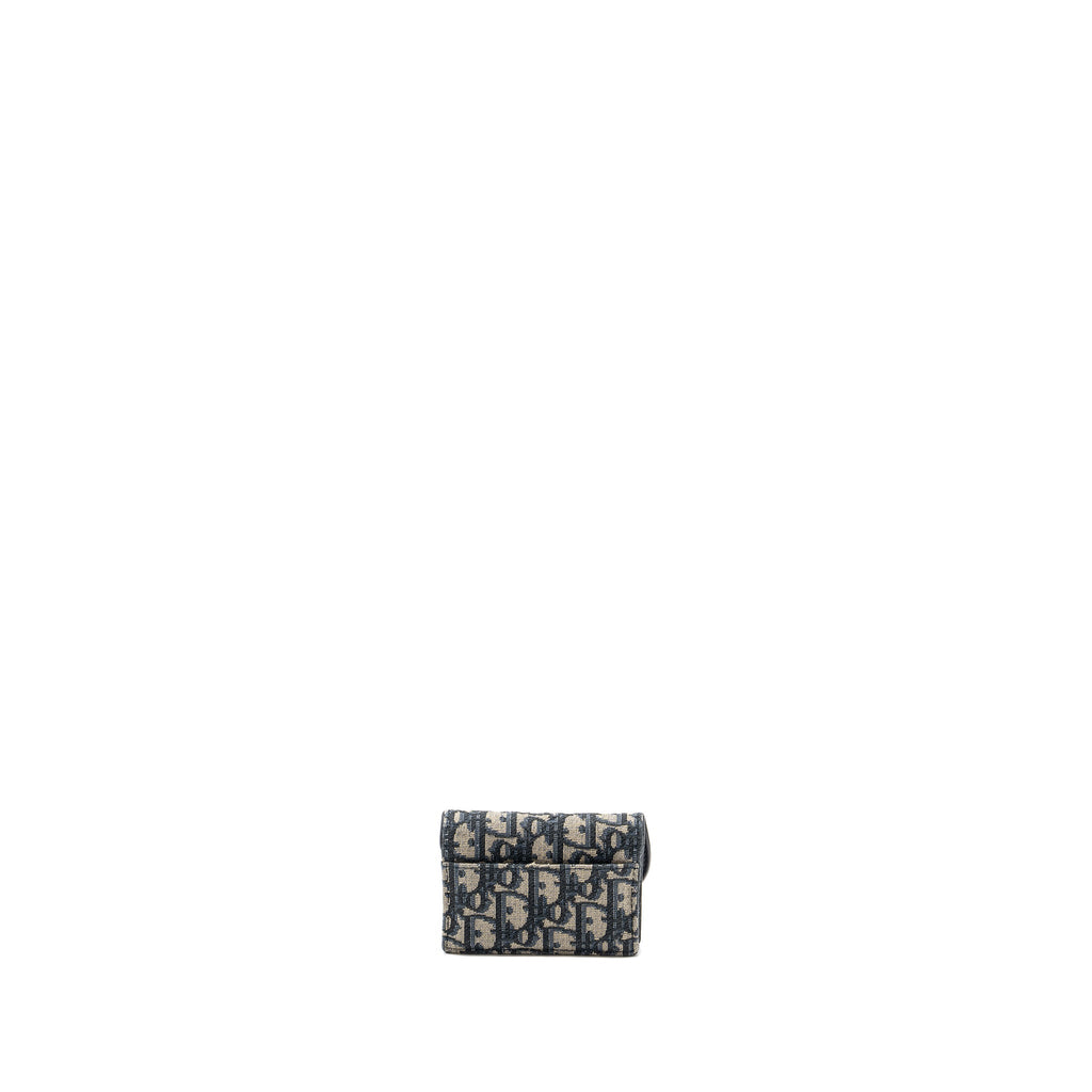 DIOR SADDLE FLAP CARD HOLDER OBLIQUE CANVAS BLUE GHW