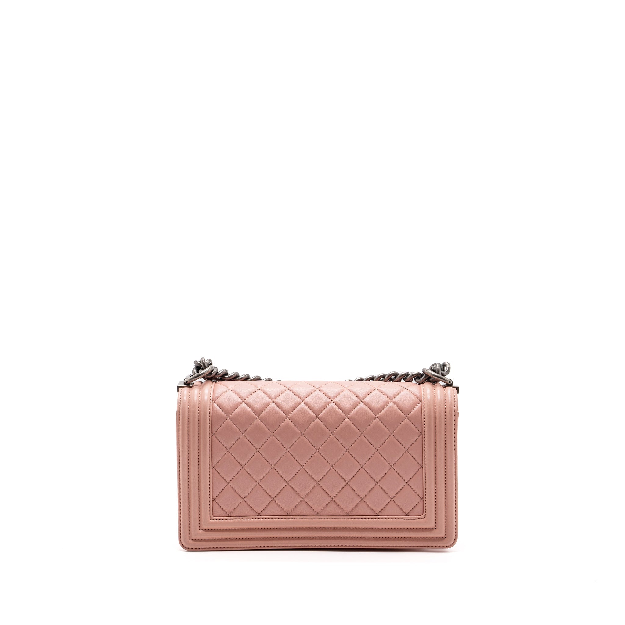 CHANEL MEDIUM BOY BAG LAMBSKIN LIGHT PINK RUTHENIUM HARDWARE