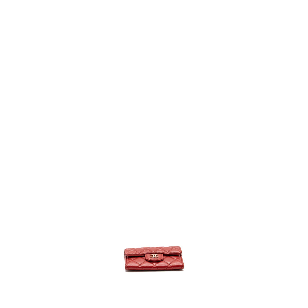 CHANEL FLAP CARD HOLDER LAMBSKIN RED SHW