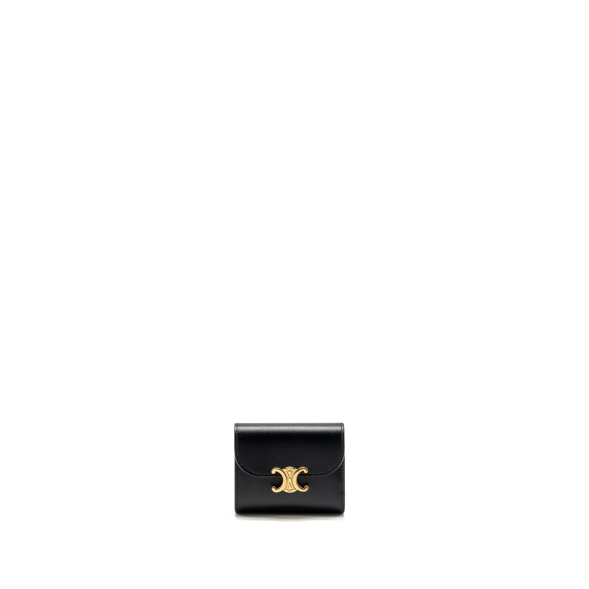 CELINE SMALL TRIOMPHE FLAP WALLET SHINY CALFSKIN BLACK GHW