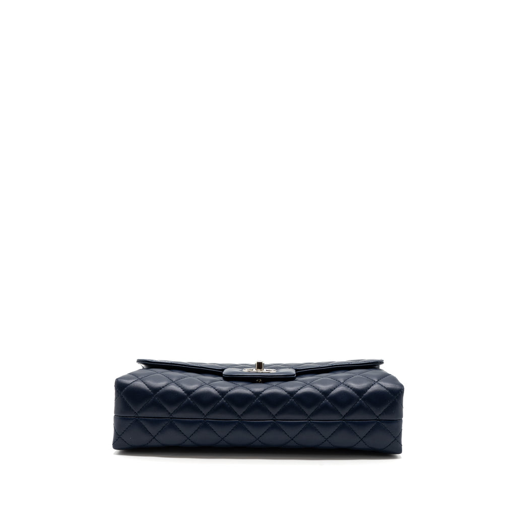 CHANEL QUILTED LONG FLAP BAG LAMBSKIN DARK BLUE SHW