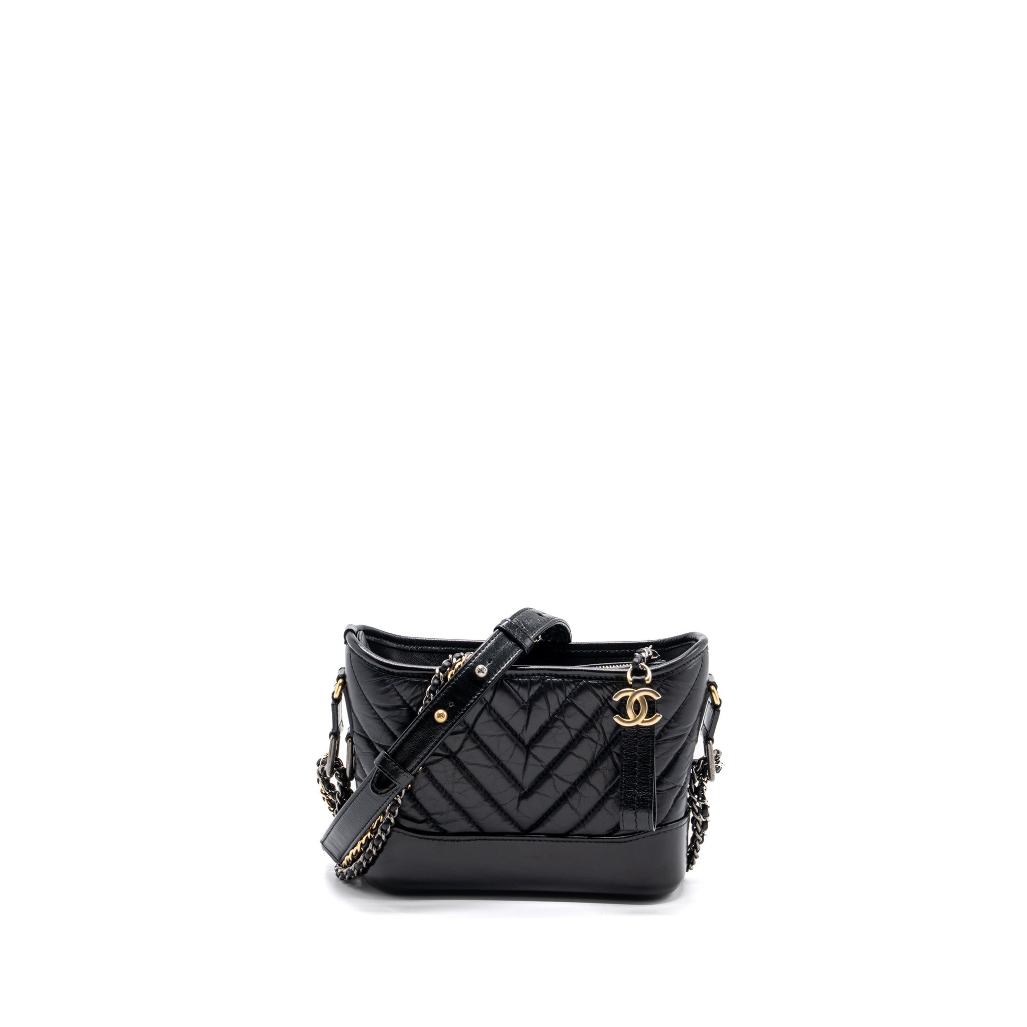 CHANEL CHEVRON SMALL GABRIELLE HOBO BAG CALFSKIN BLACK MULTICOLOR HARDWARE