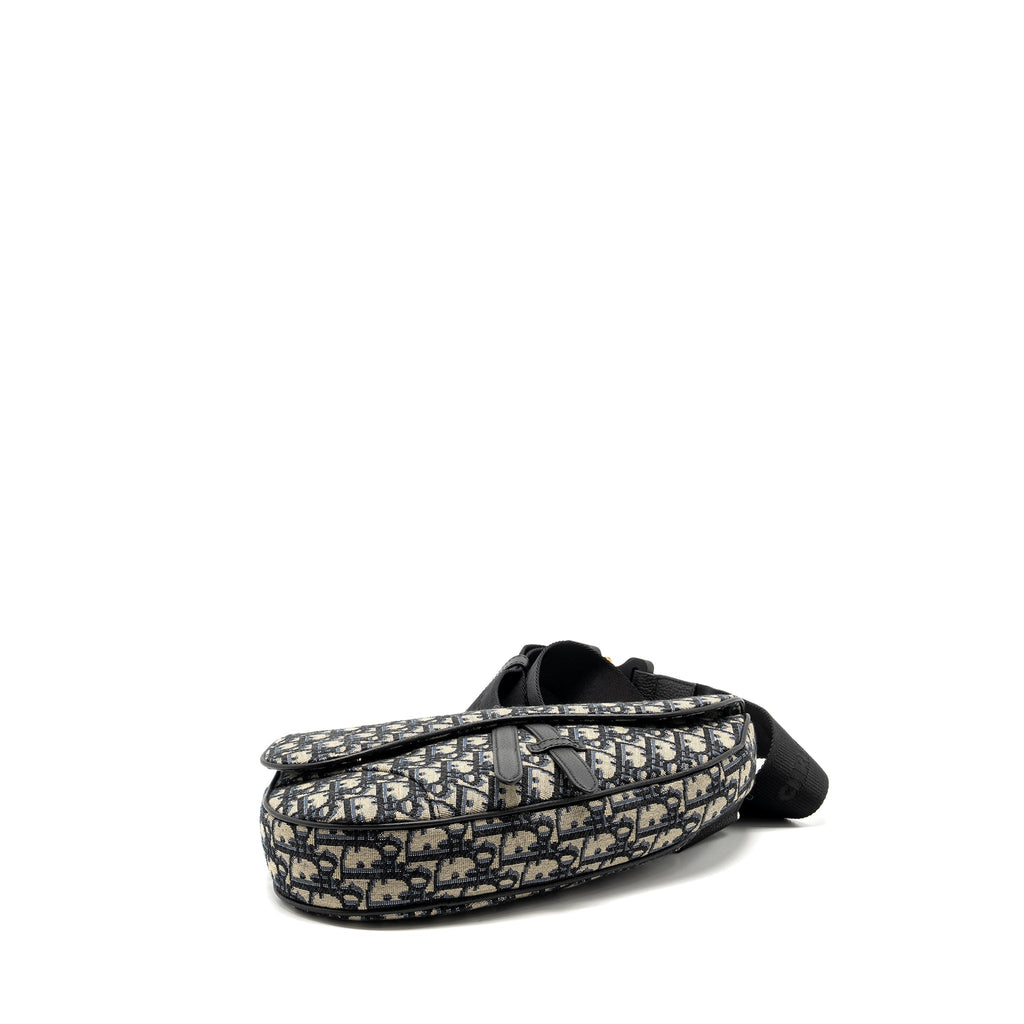DIOR HOMME SADDLE BAG OBLIQUE JACQUARD BEIGE/BLACK GHW
