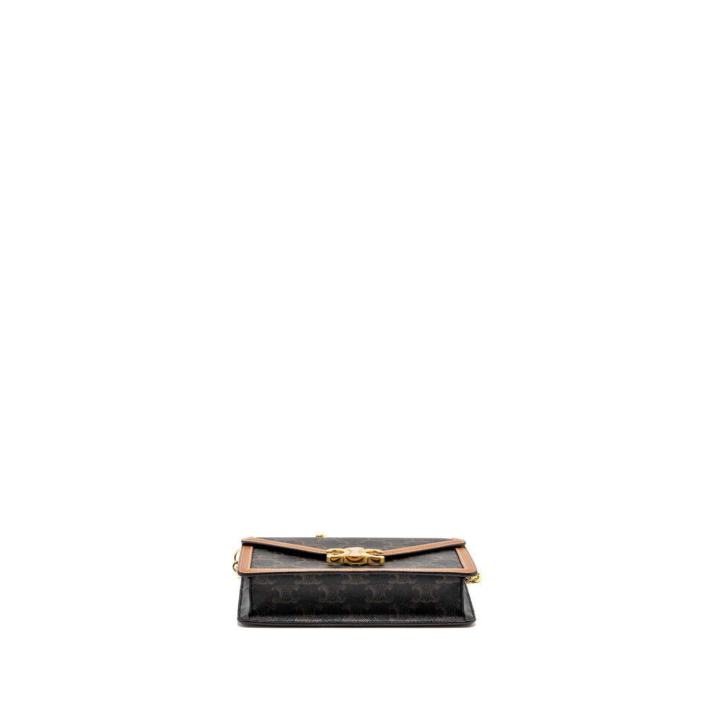 CELINE WALLET ON CHAIN MARGO TRIOMPHE CANVAS/CALFSKIN TAN GHW