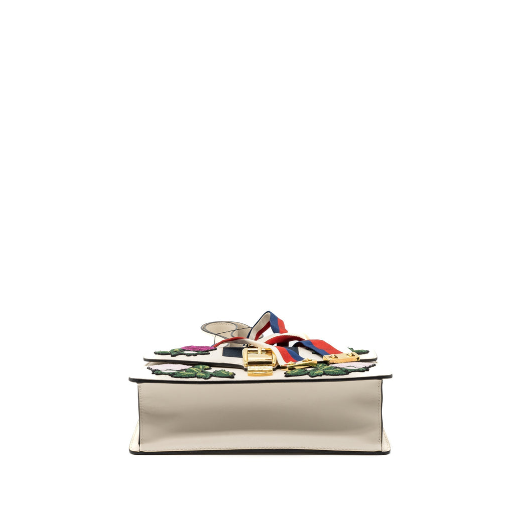 GUCCI SYLVIE EMBROIDERED SHOULDER BAG CALFSKIN WHITE GHW
