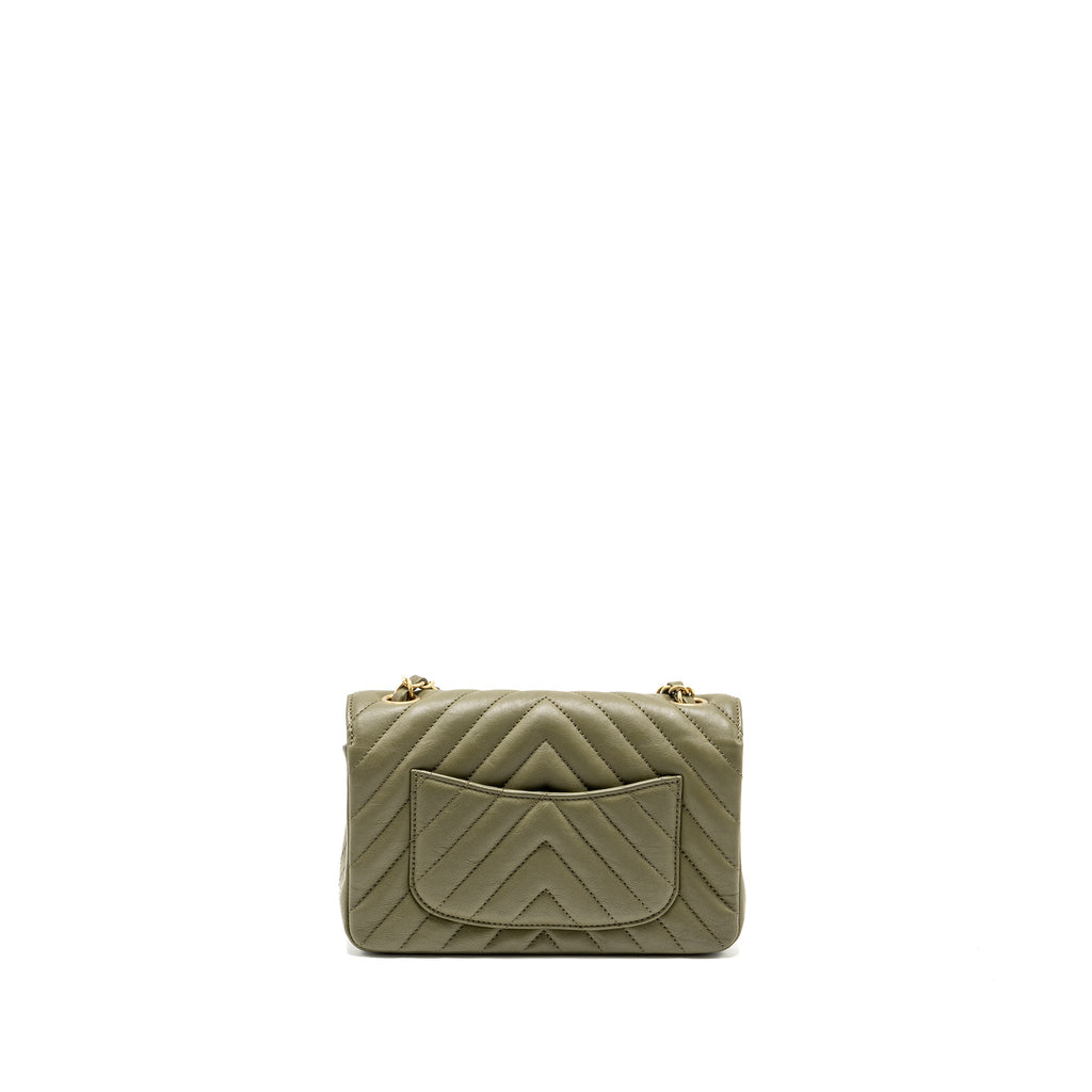 CHANEL CHEVRON MINI RECTANGULAR FLAP BAG CALFSKIN KHAKI GHW