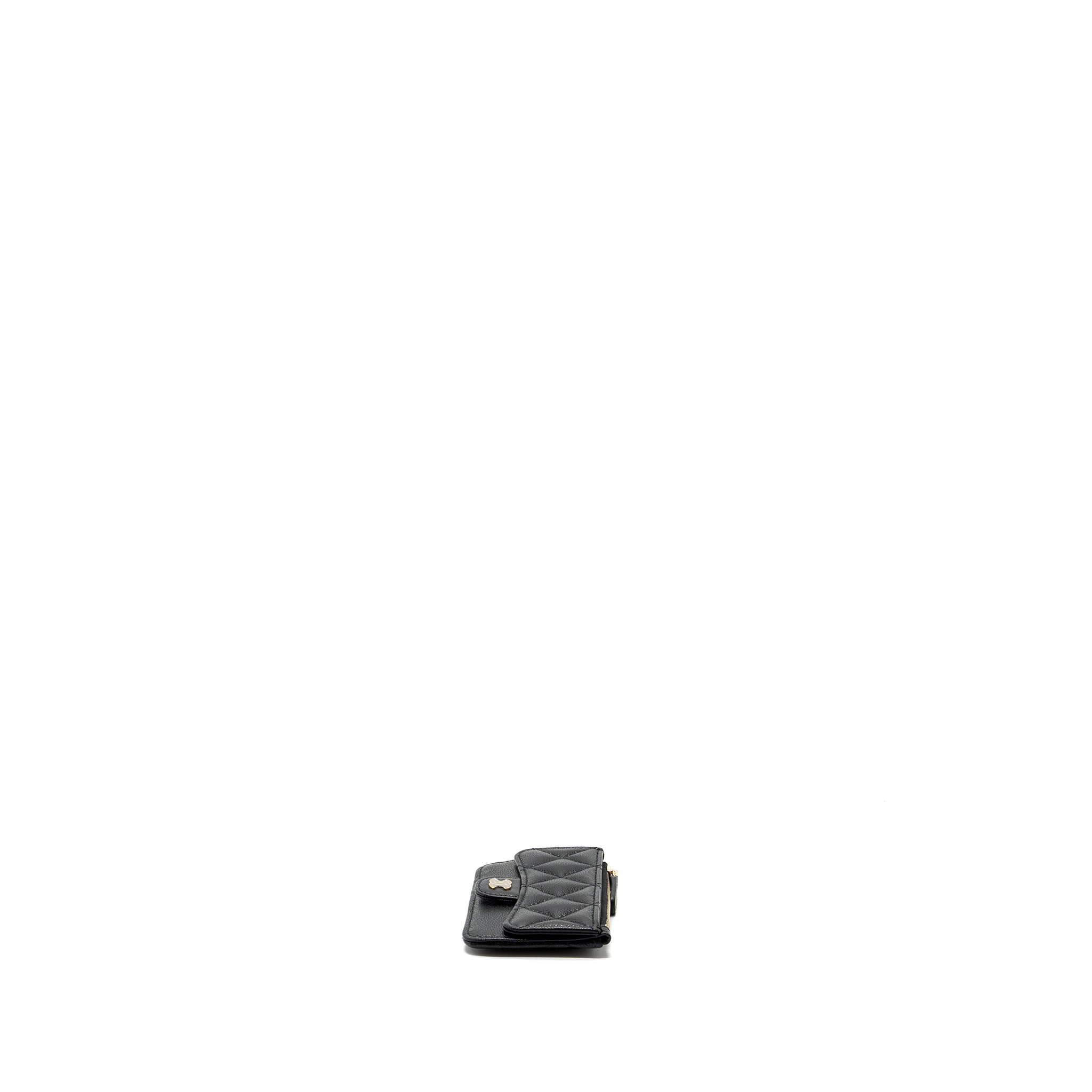 CHANEL FLAP WITH ZIP CARD HOLDER CAVIAR BLACK GHW (MICROCHIP)