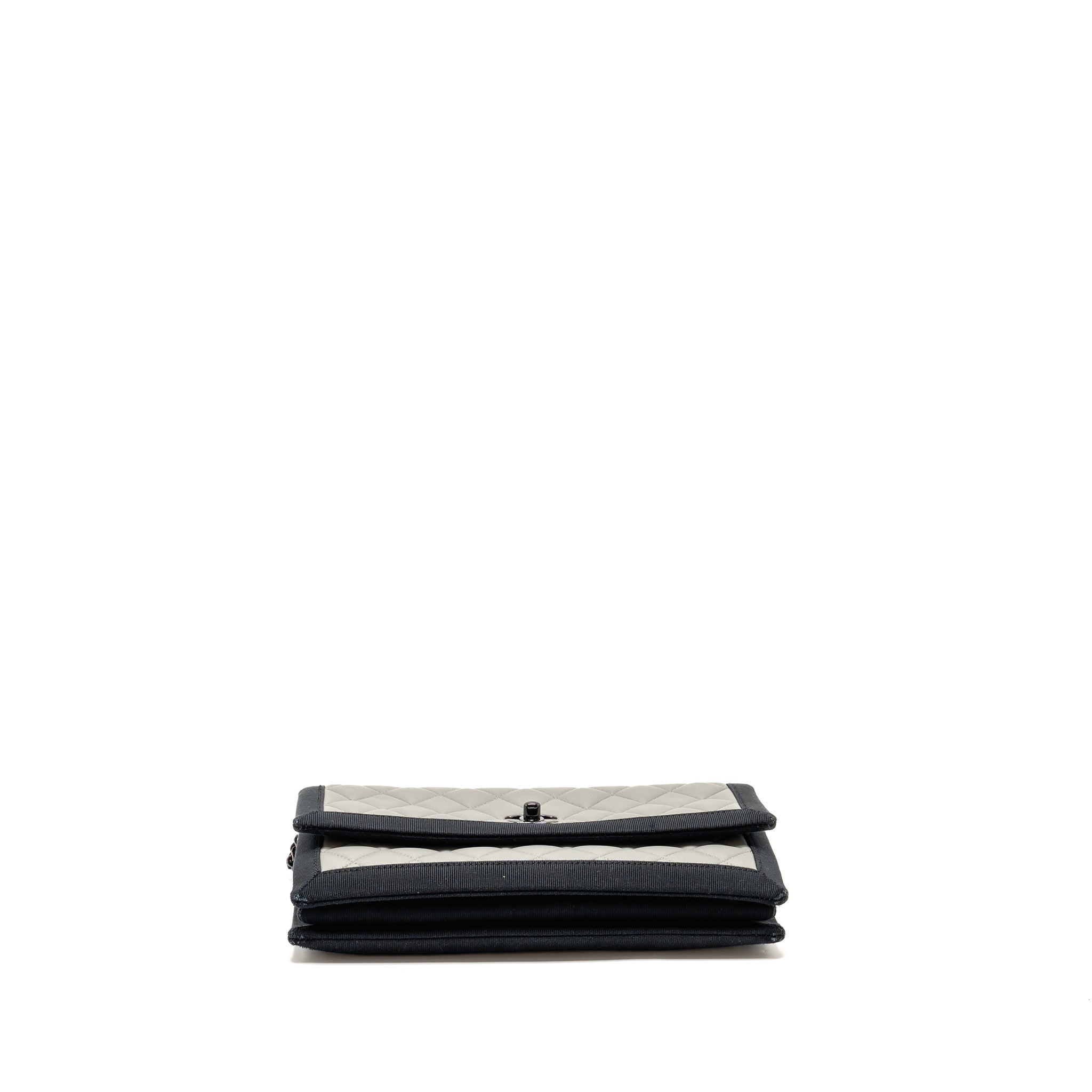 CHANEL QUILTED FLAP WITH FABRIC EDGE LAMBSKIN GREY/ BLACK WITH BLACK HARDWARE