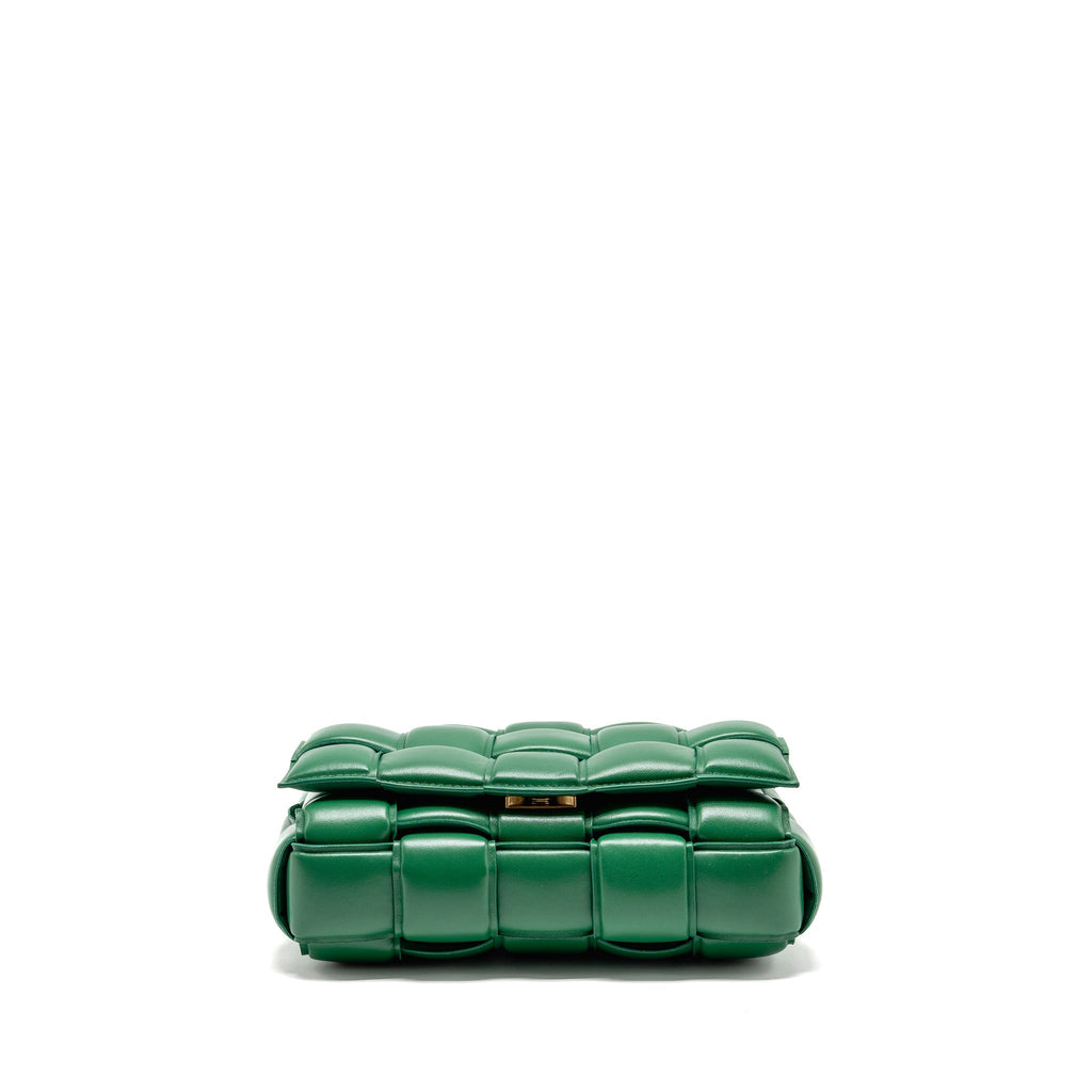 BOTTEGA VENETA PADDED CASSETTE INTRECCIO NAPPA LAMBSKIN GREEN GHW