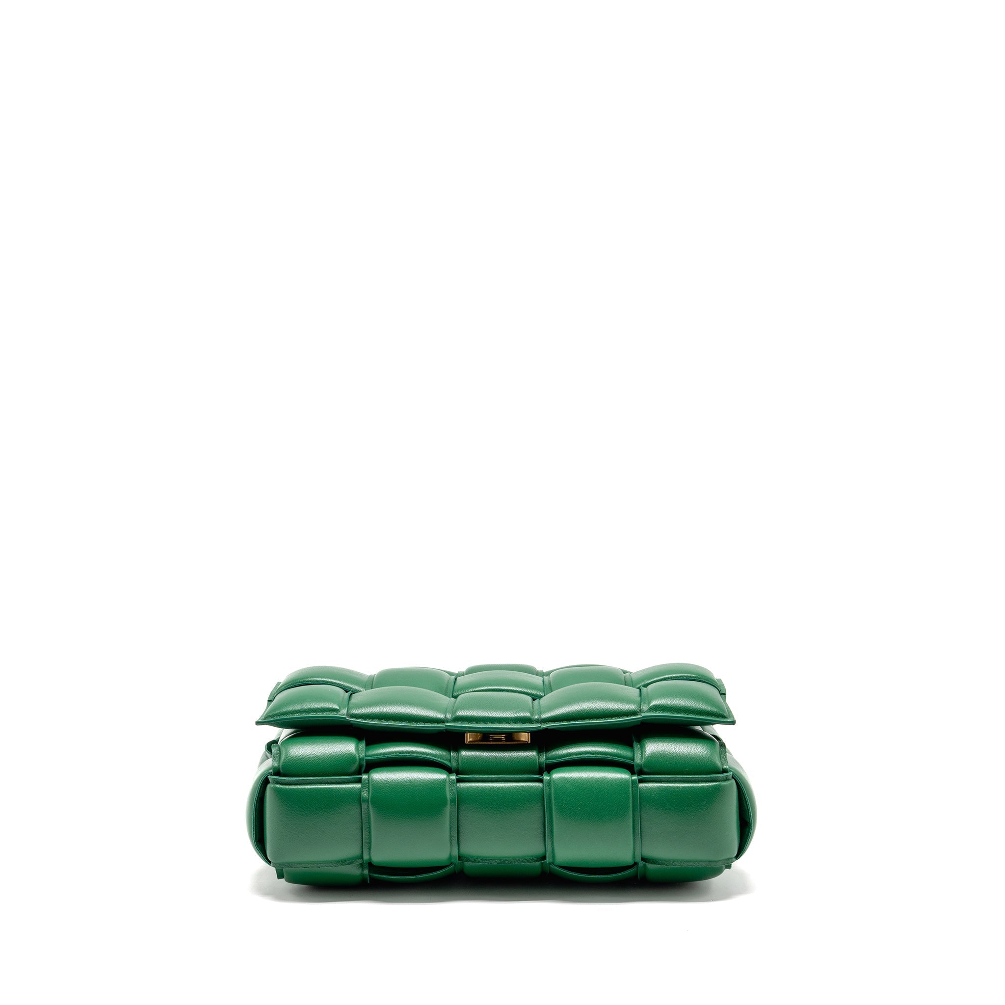 BOTTEGA VENETA PADDED CASSETTE INTRECCIO NAPPA LAMBSKIN GREEN GHW
