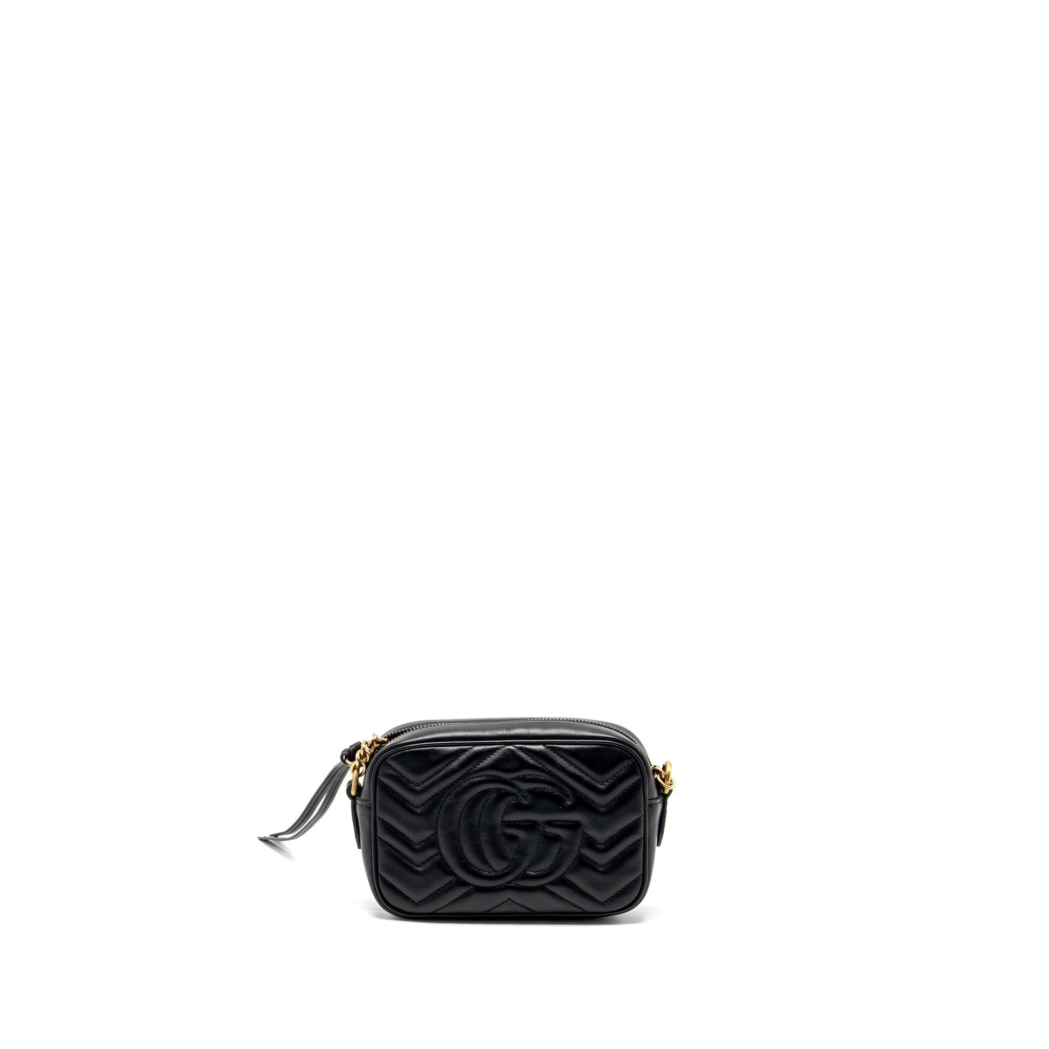 GUCCI GG MARMONT MATELASSE MINI CAMERA BAG CALFSKIN BLACK GHW