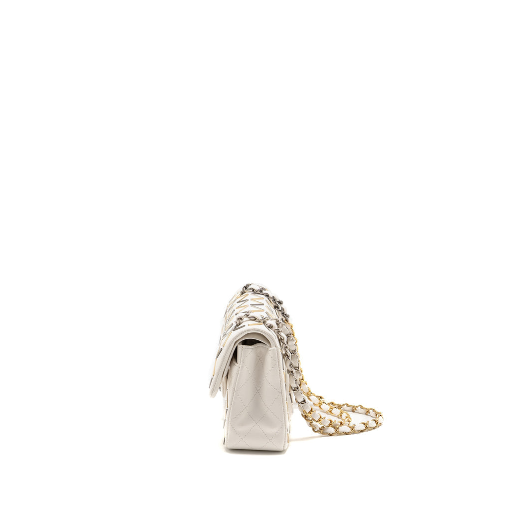 CHANEL BICOLOR METAL SMALL CLASSIC DOUBLE FLAP BAG LAMBSKIN WHITE MULITCOLOUR HARDWARE