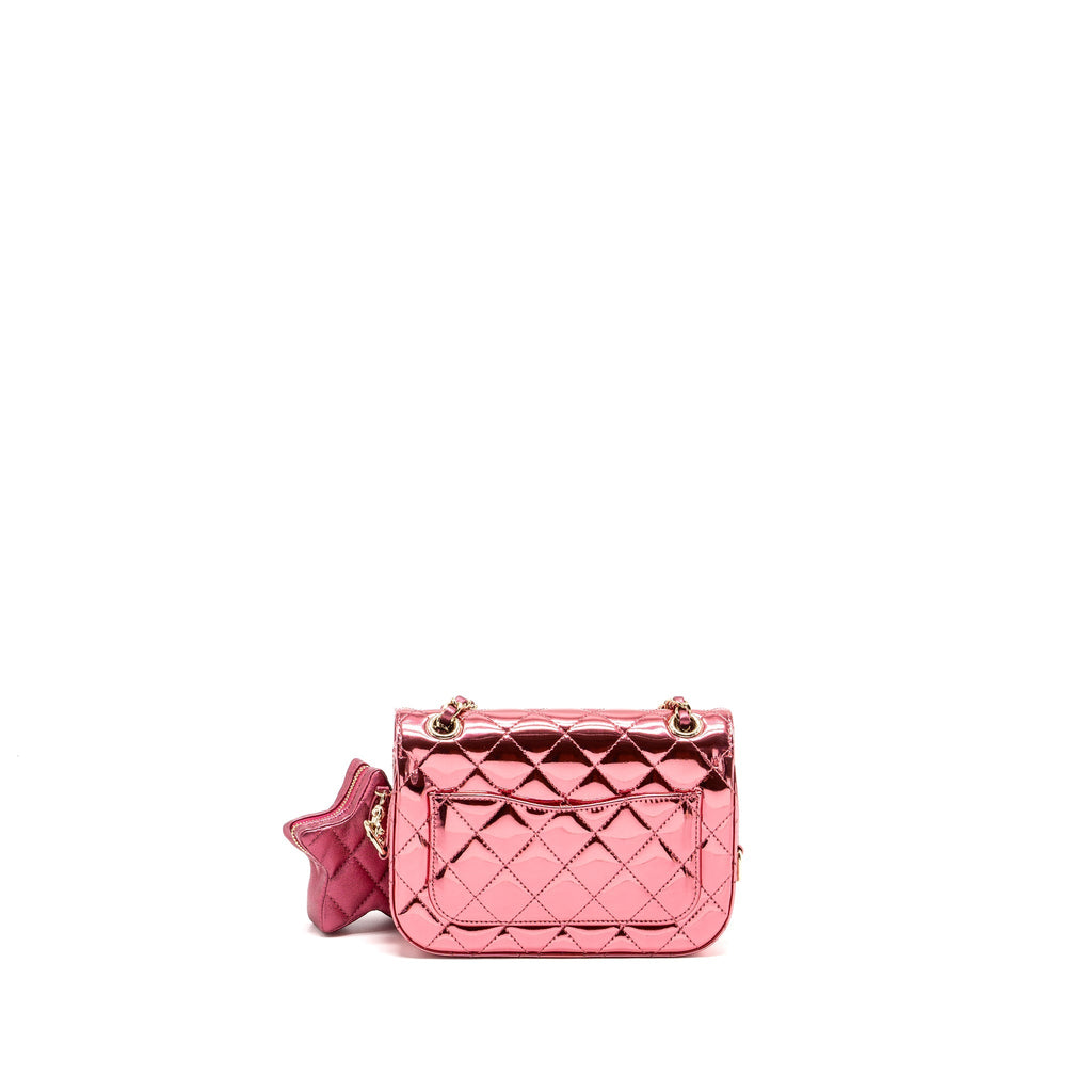 CHANEL 24C MINI FLAP BAG WITH STAR COIN PURSE PATENT/CALFSKIN METALLIC PINK LGHW (MICROCHIP)