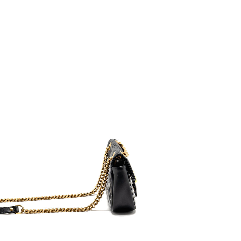 GUCCI MINI GG MARMONT FLAP BAG CALFSKIN BLACK GHW