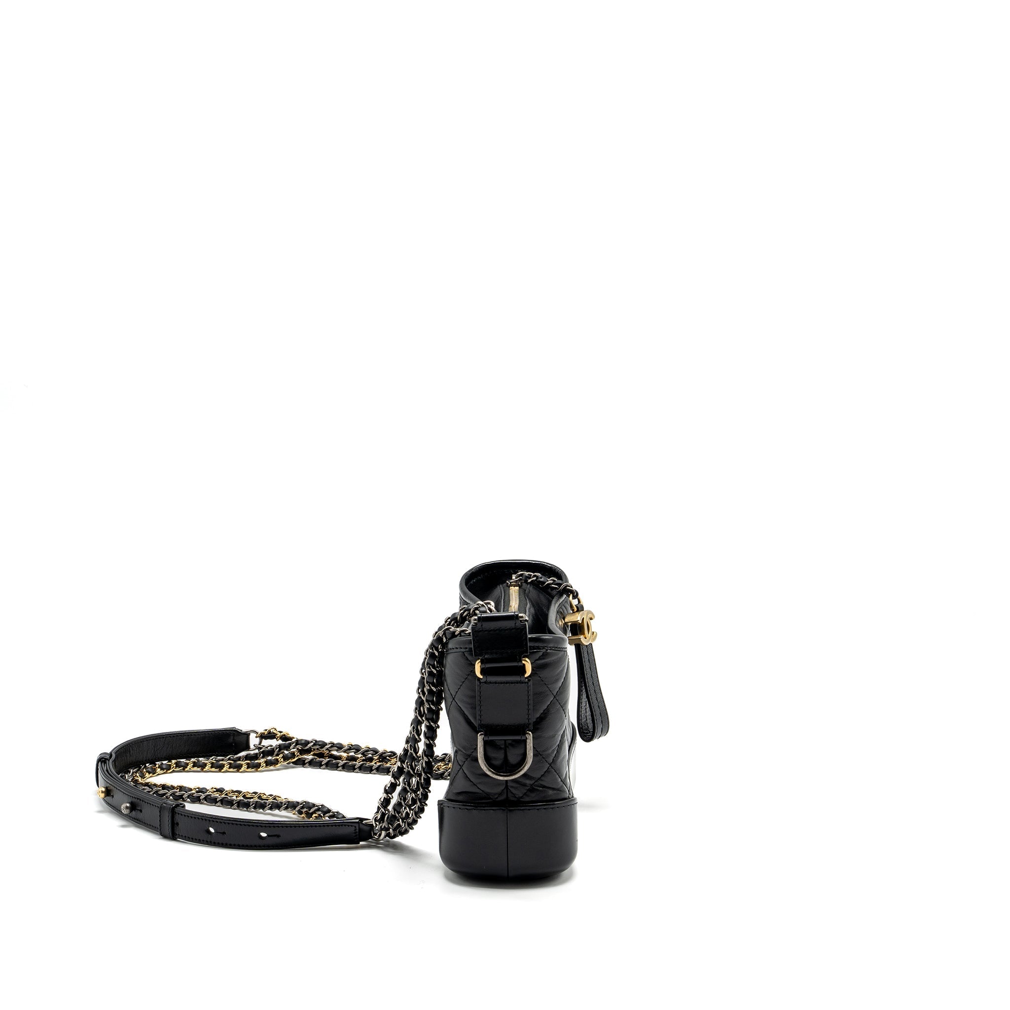 CHANEL SMALL GABRIELLE HOBO BAG AGED CALFSKIN BLACK MULTICOLOUR HARDWARE