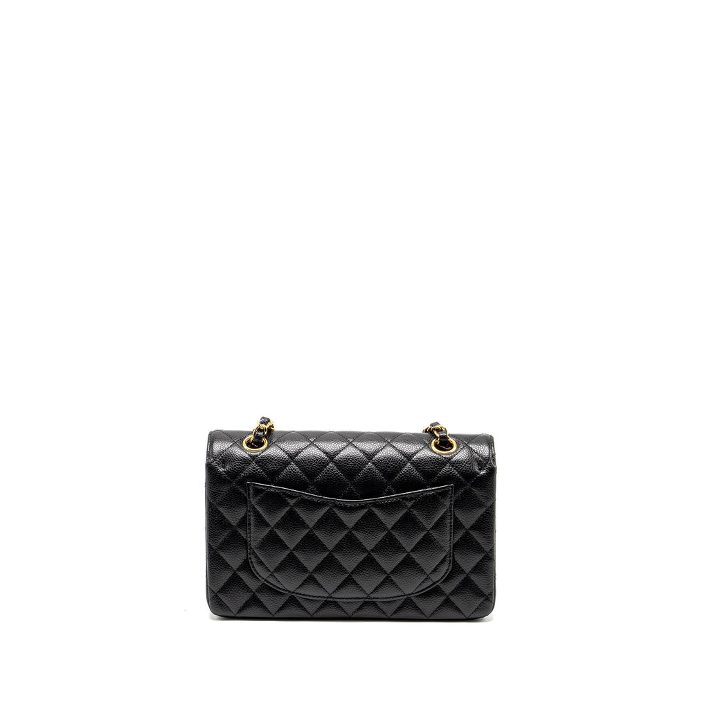 CHANEL SMALL CLASSIC DOUBLE FLAP BAG CAVIAR BLACK GHW (MICROCHIP)