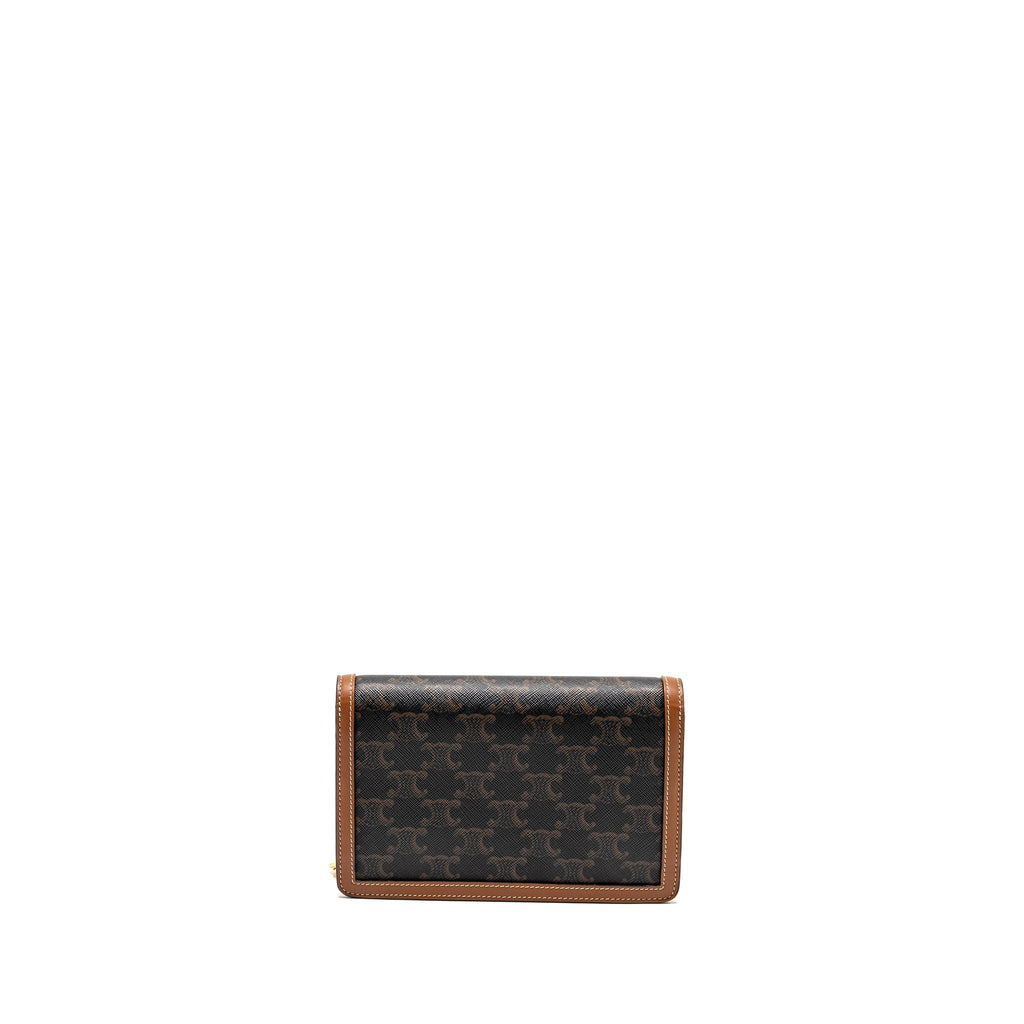 CELINE WALLET ON CHAIN MARGO TRIOMPHE CANVAS/CALFSKIN TAN GHW