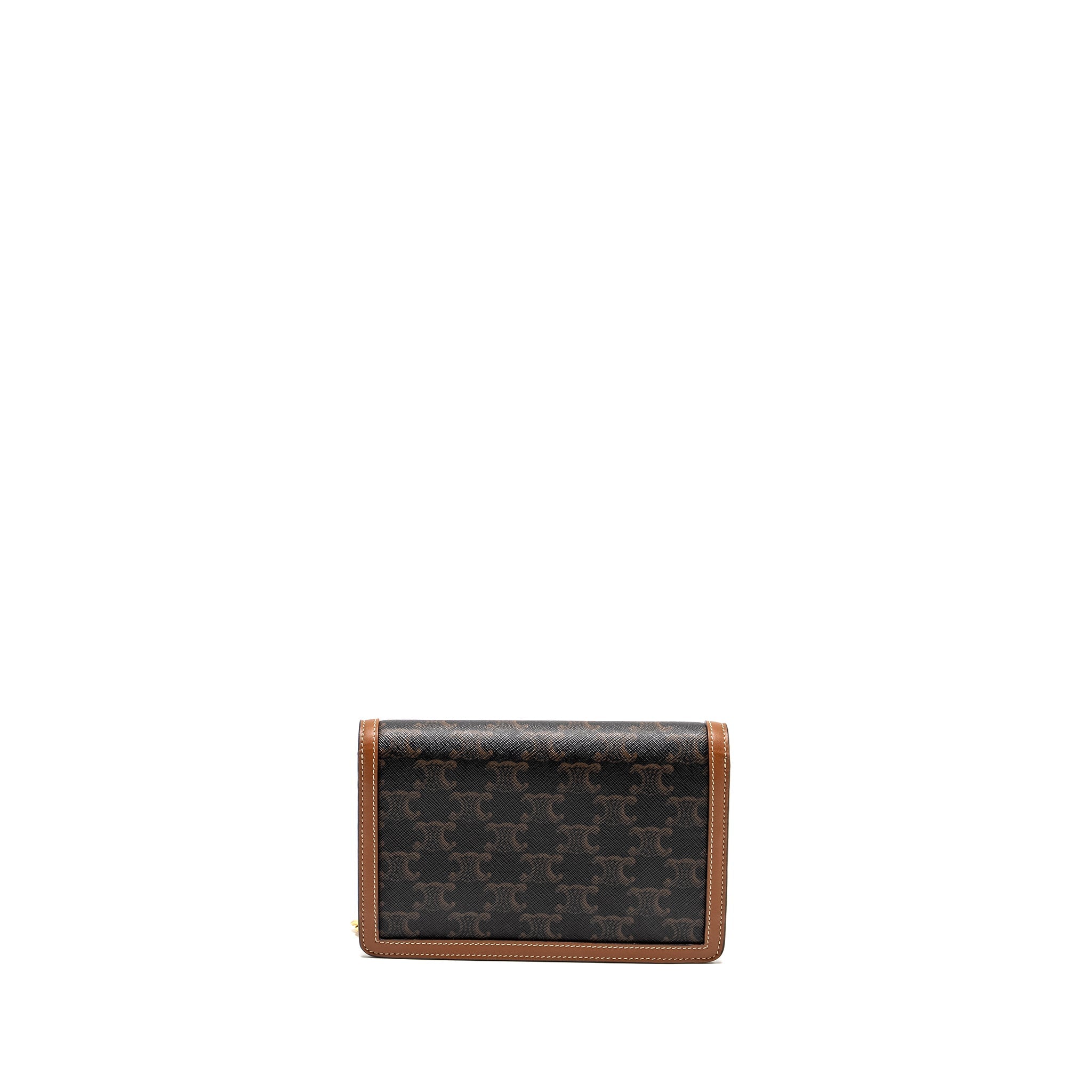 CELINE WALLET ON CHAIN MARGO TRIOMPHE CANVAS/CALFSKIN TAN GHW