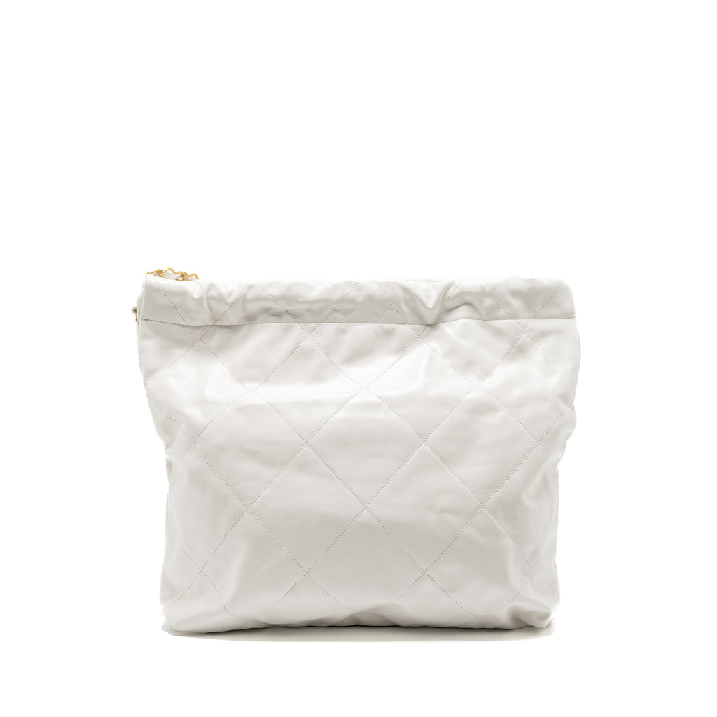 CHANEL MEDIUM 22 BAG GOLD LETTER SHINY CALFSKIN WHITE GHW (MICROCHIP)