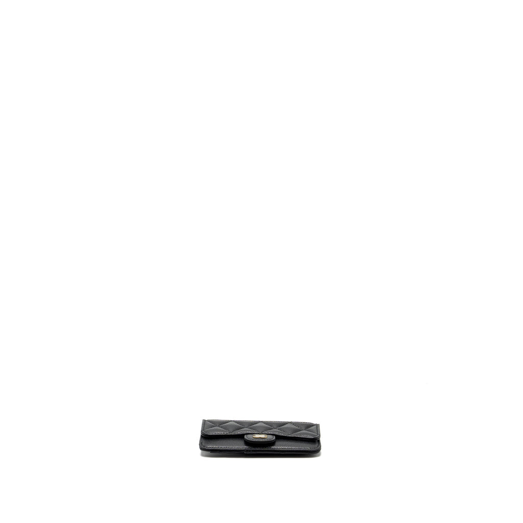 CHANEL FLAP WITH ZIP CARD HOLDER CAVIAR BLACK GHW (MICROCHIP)