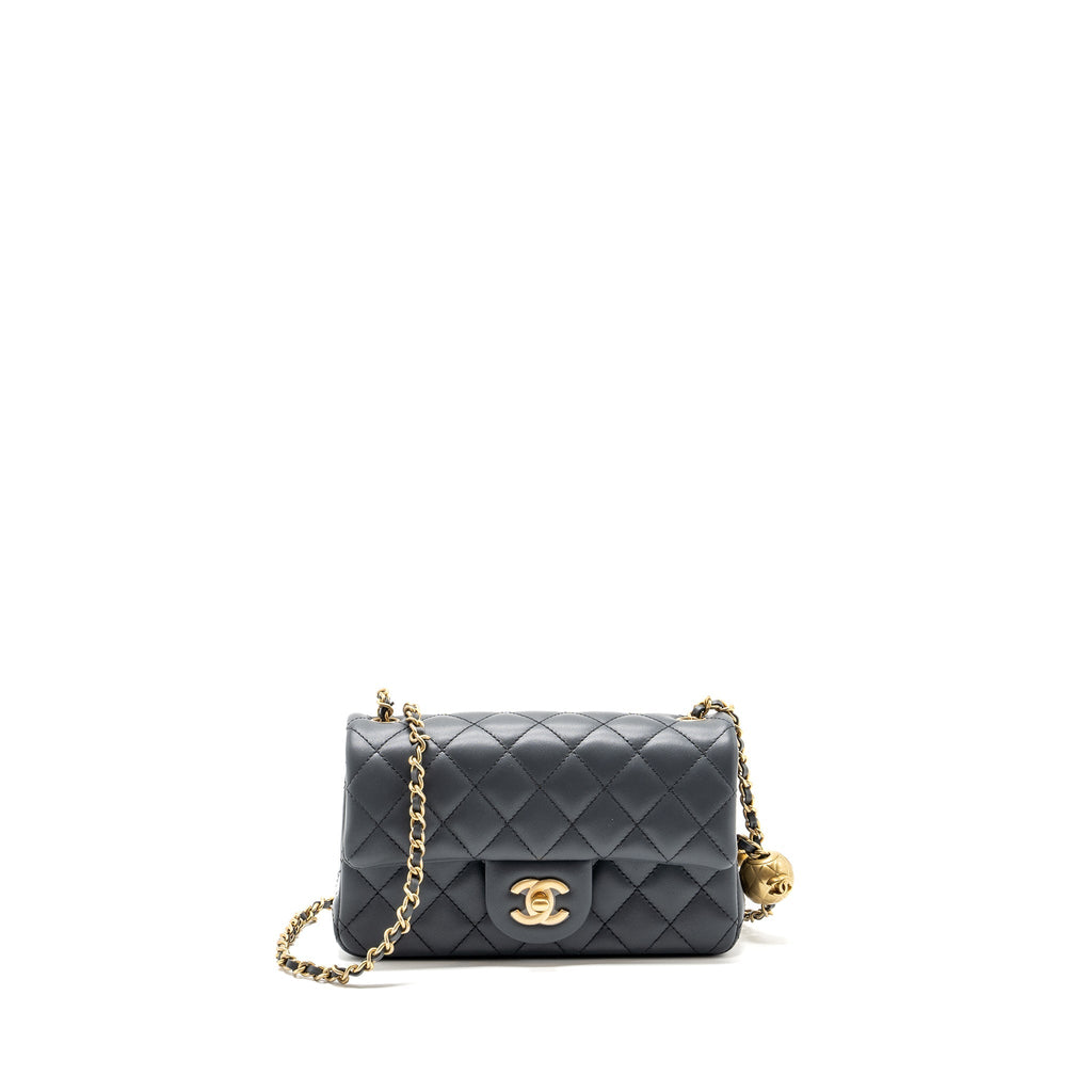 CHANEL PEARL CRUSH MINI RECTANGULAR FLAP BAG LAMBSKIN DARK GREY GHW (MICROCHIP)
