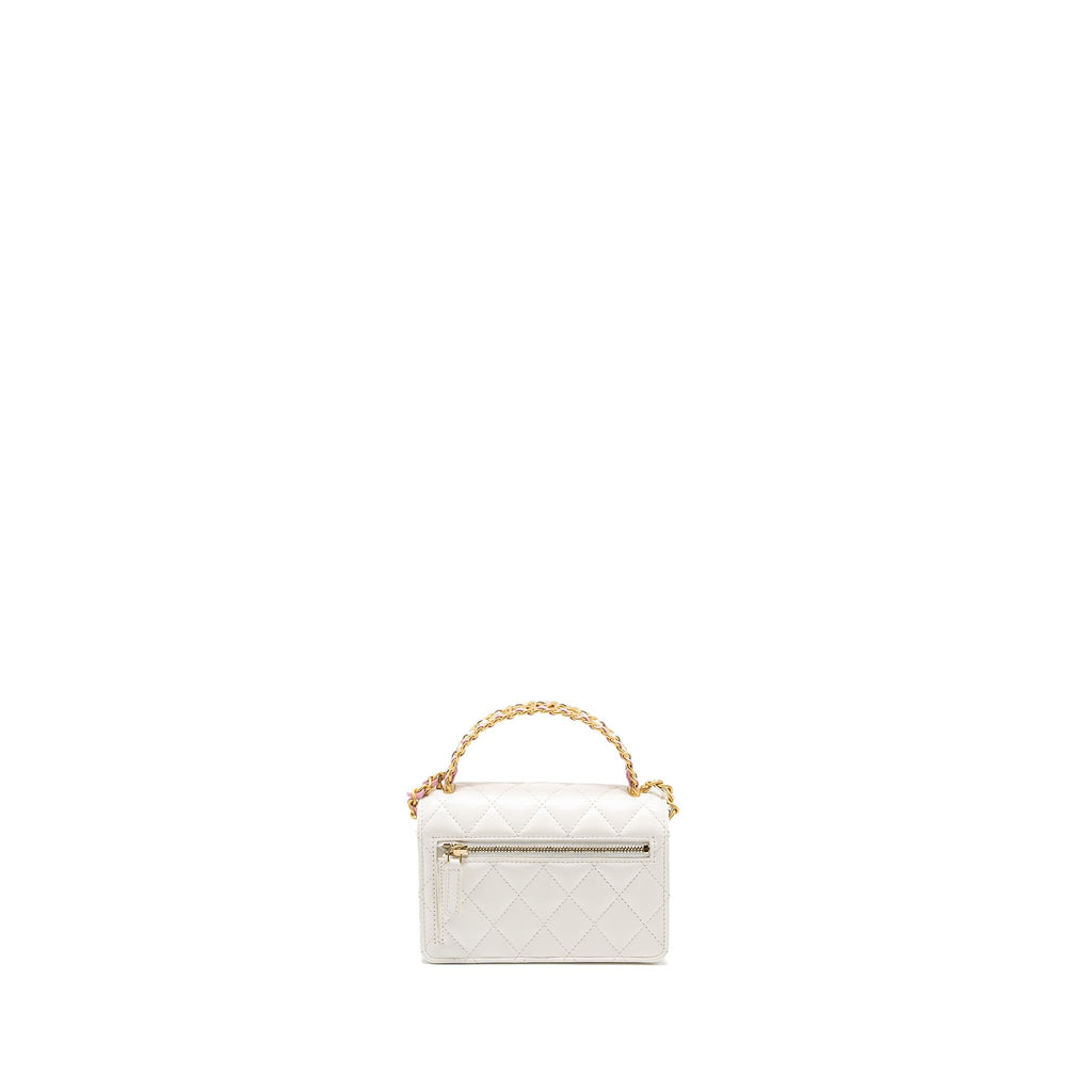CHANEL 23P RAINBOW LETTER HANDLE MINI WALLET ON CHAIN CALFSKIN WHITE GHW (MICROCHIP)