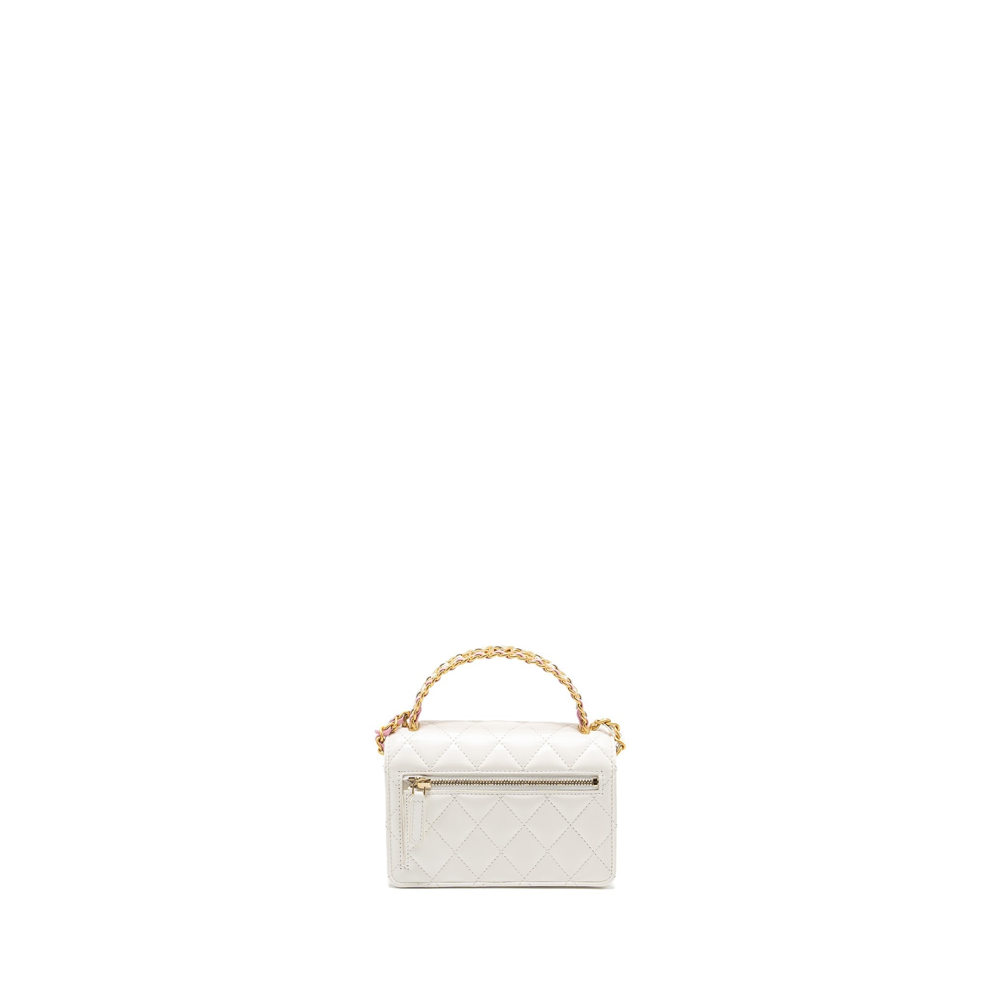 CHANEL 23P RAINBOW LETTER HANDLE MINI WALLET ON CHAIN CALFSKIN WHITE GHW (MICROCHIP)