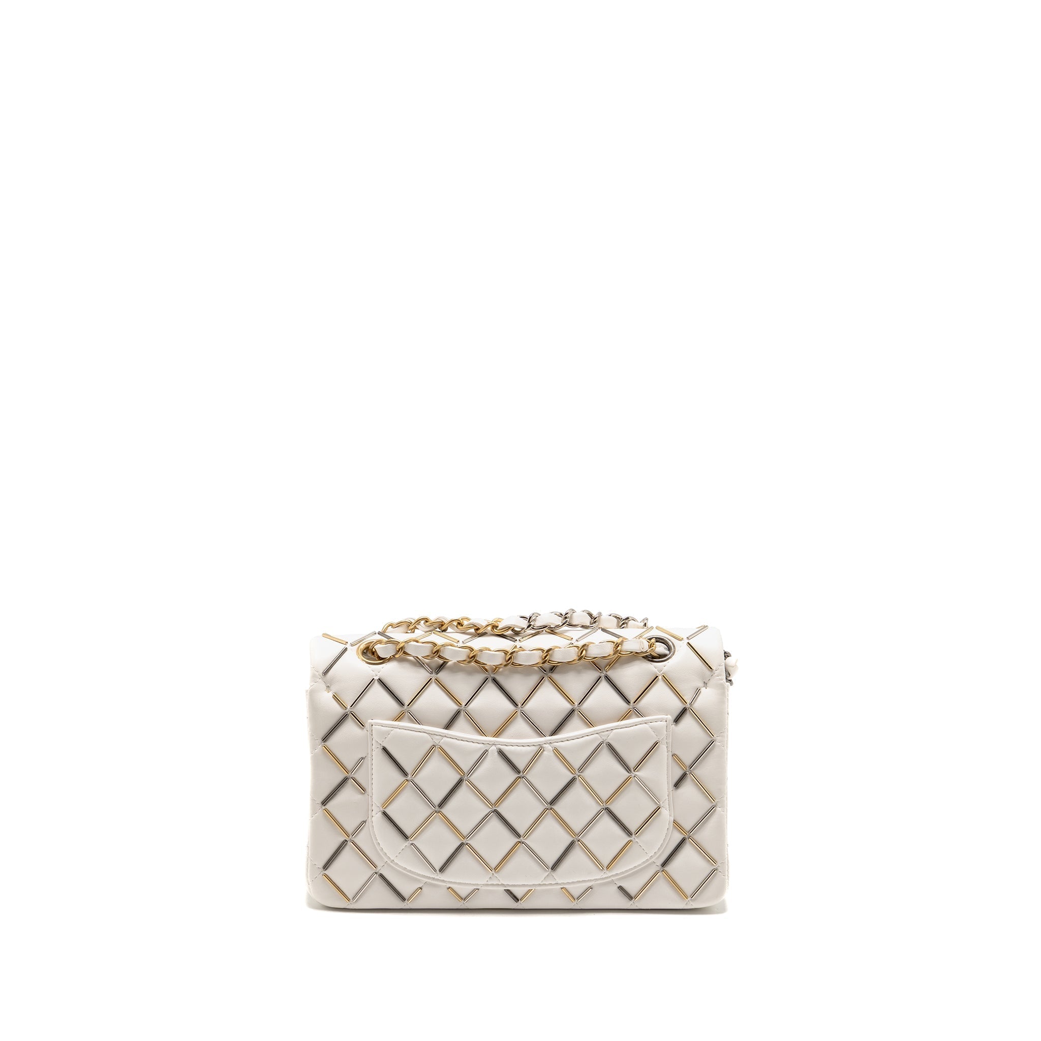 CHANEL BICOLOR METAL SMALL CLASSIC DOUBLE FLAP BAG LAMBSKIN WHITE MULITCOLOUR HARDWARE