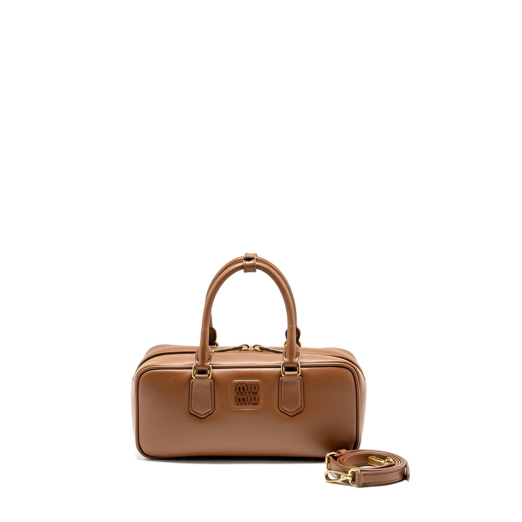 MIU MIU COGNAC ARCADIE LEATHER BAG GHW